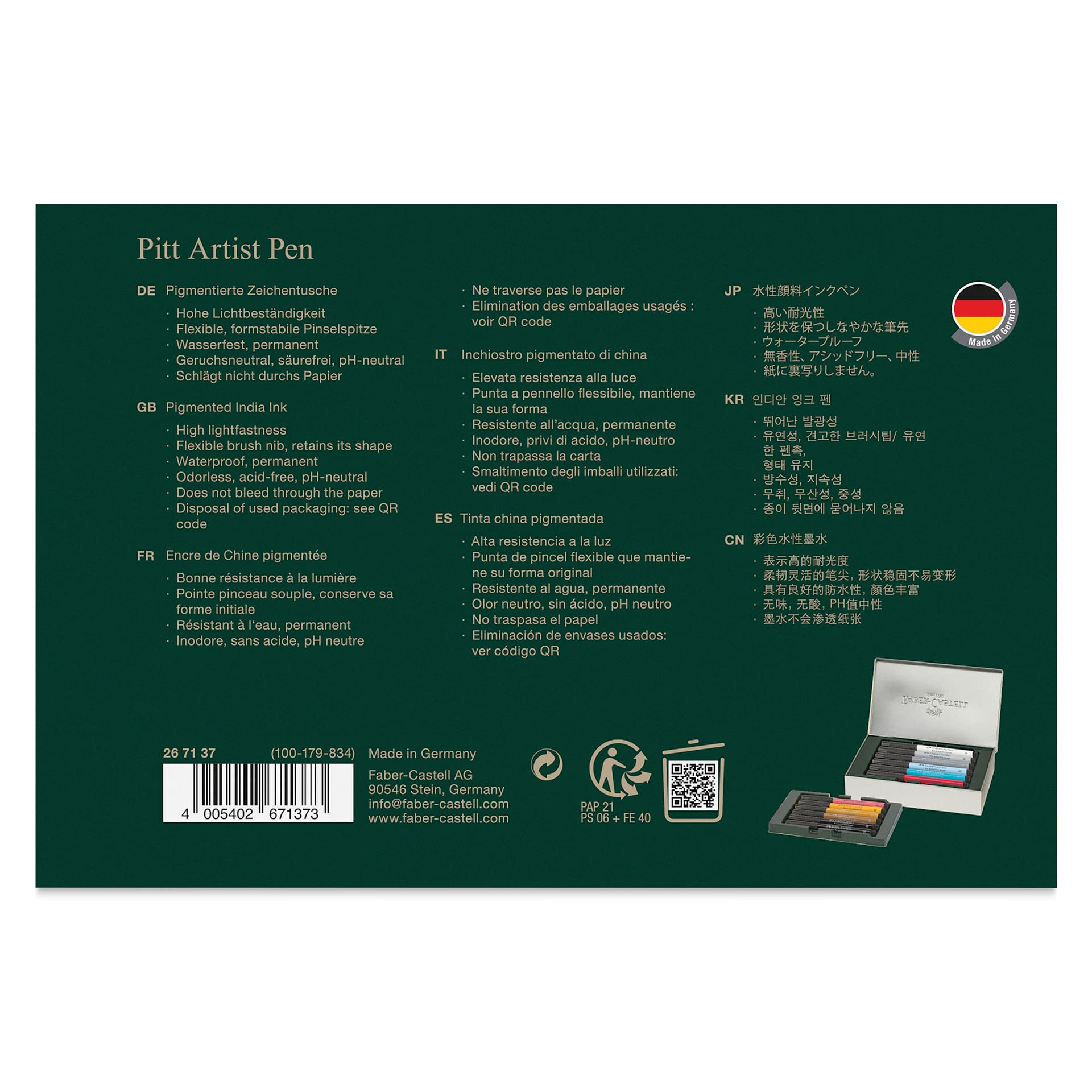 Faber-Castell Pitt Artist City Collection Brush Pens - Set of 12, London, back of packaging