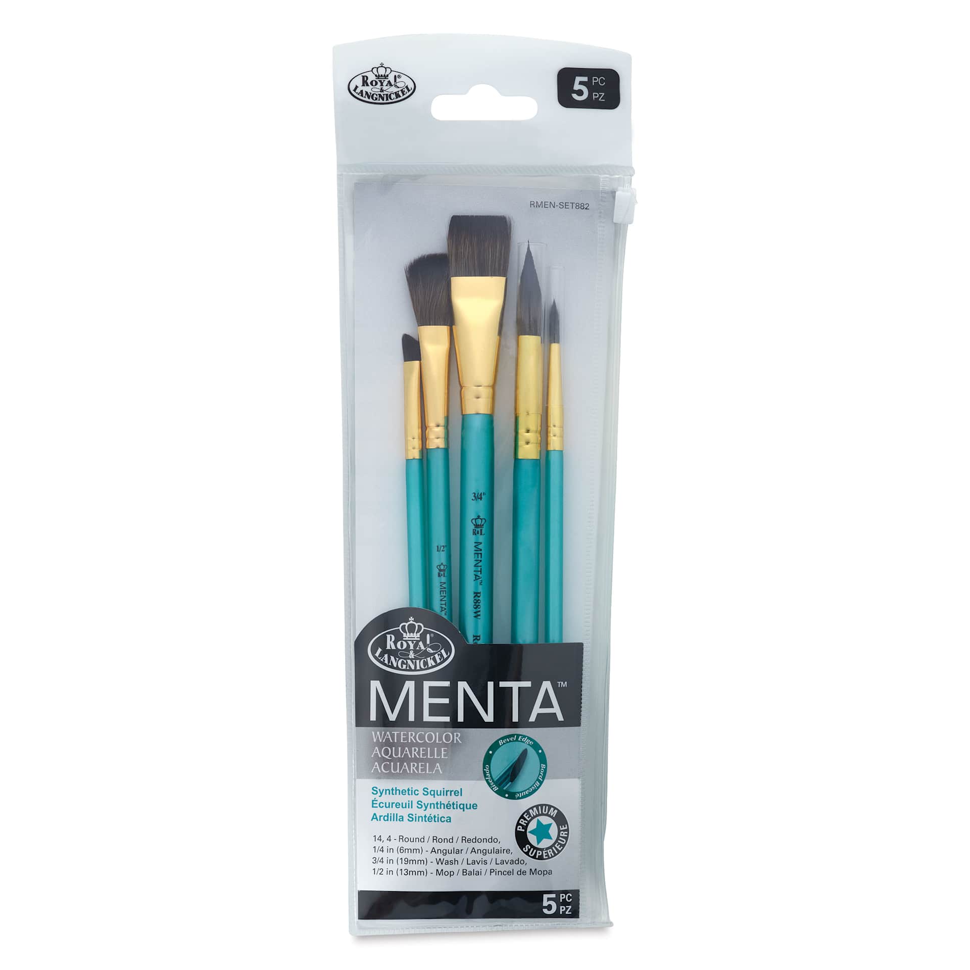 Royal & Langnickel Menta Synthetic Squirrel Watercolor Wash Brush Set, front of packaging