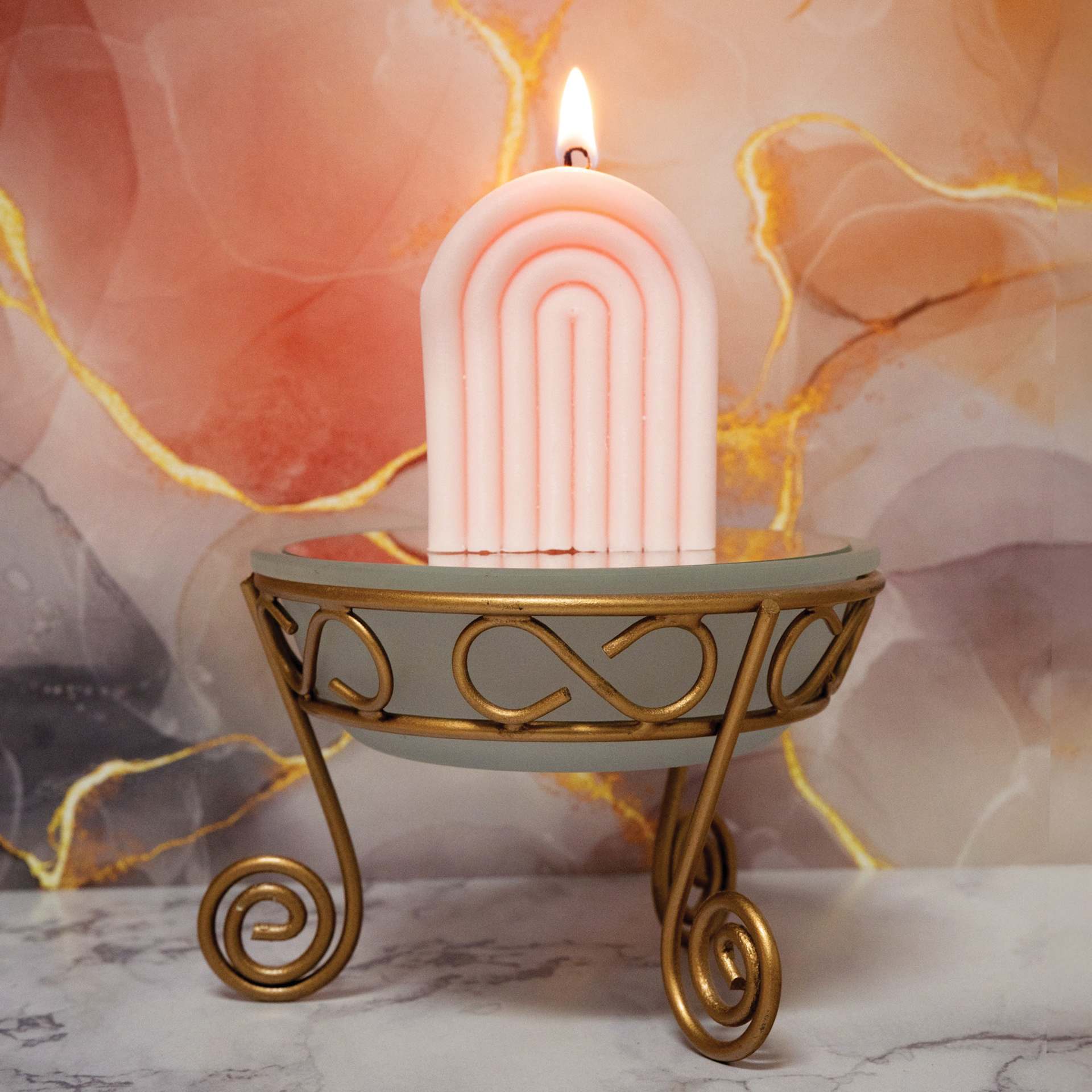 John Bead Rainbow Arch Candle in candle holder