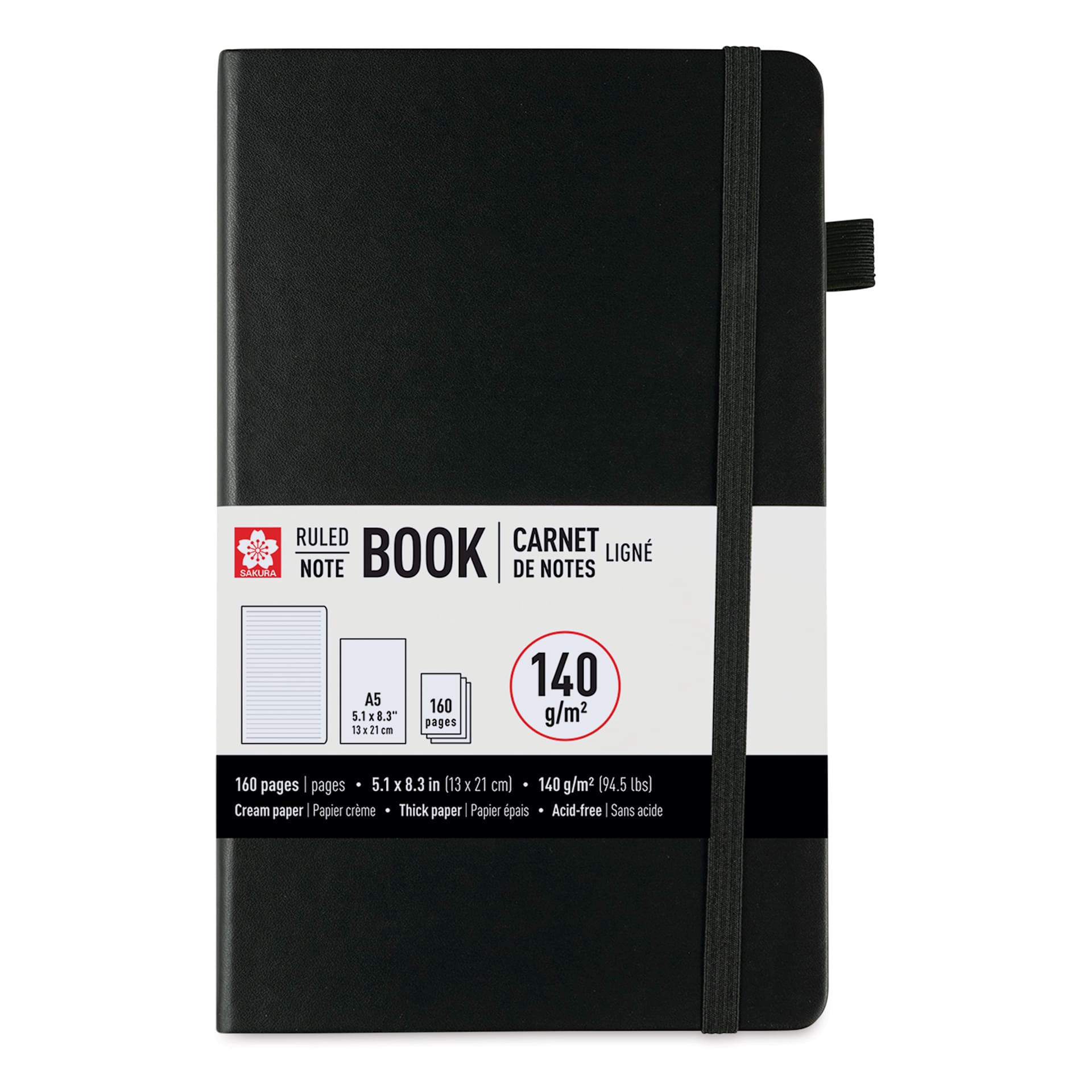 Sakura Notebook - Black, 5.1" x 8.3", Ruled