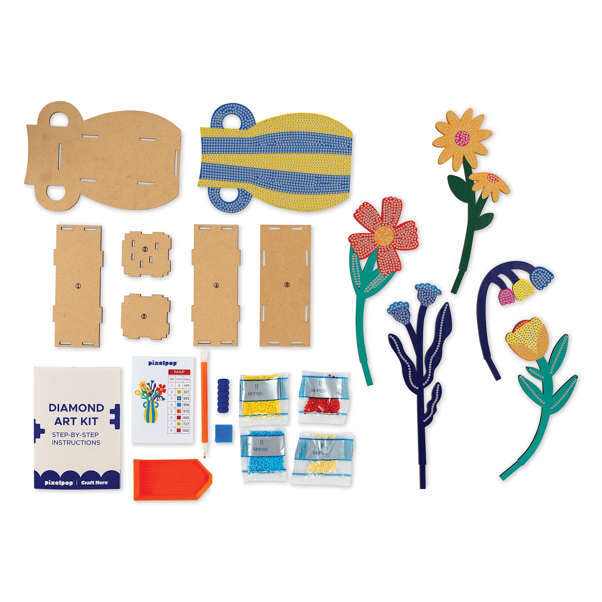 Craft Hero PixelPop 3D Flower Display Kit - Capri Bloom, contents