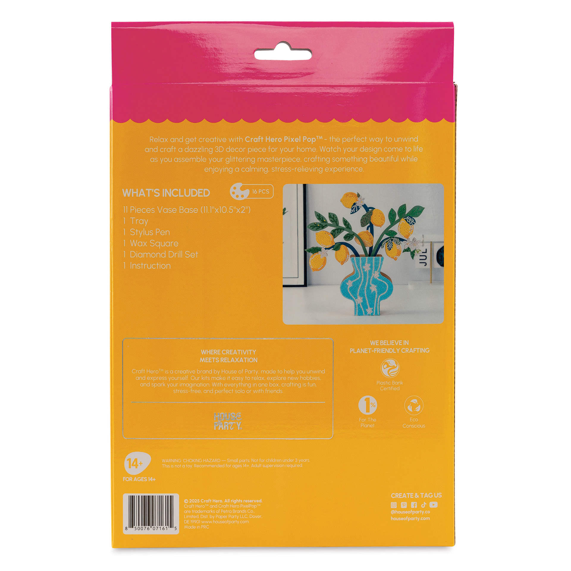 Craft Hero PixelPop 3D Flower Display Kit - Limoncello, back of packaging