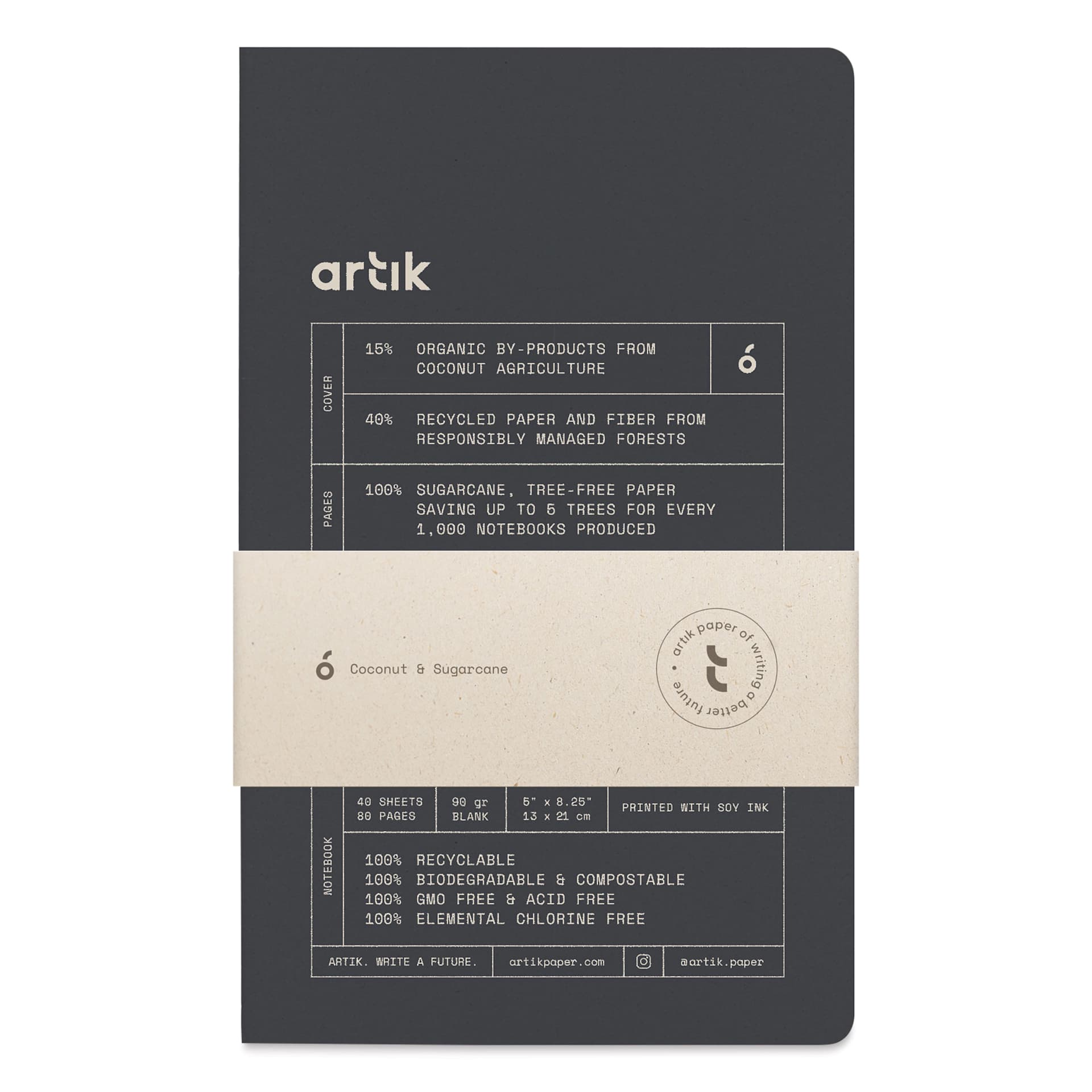 Artik Singer Sewn Notebook - Coconut, 5" x 8-1/4", Blank, Pkg of 2, packaging