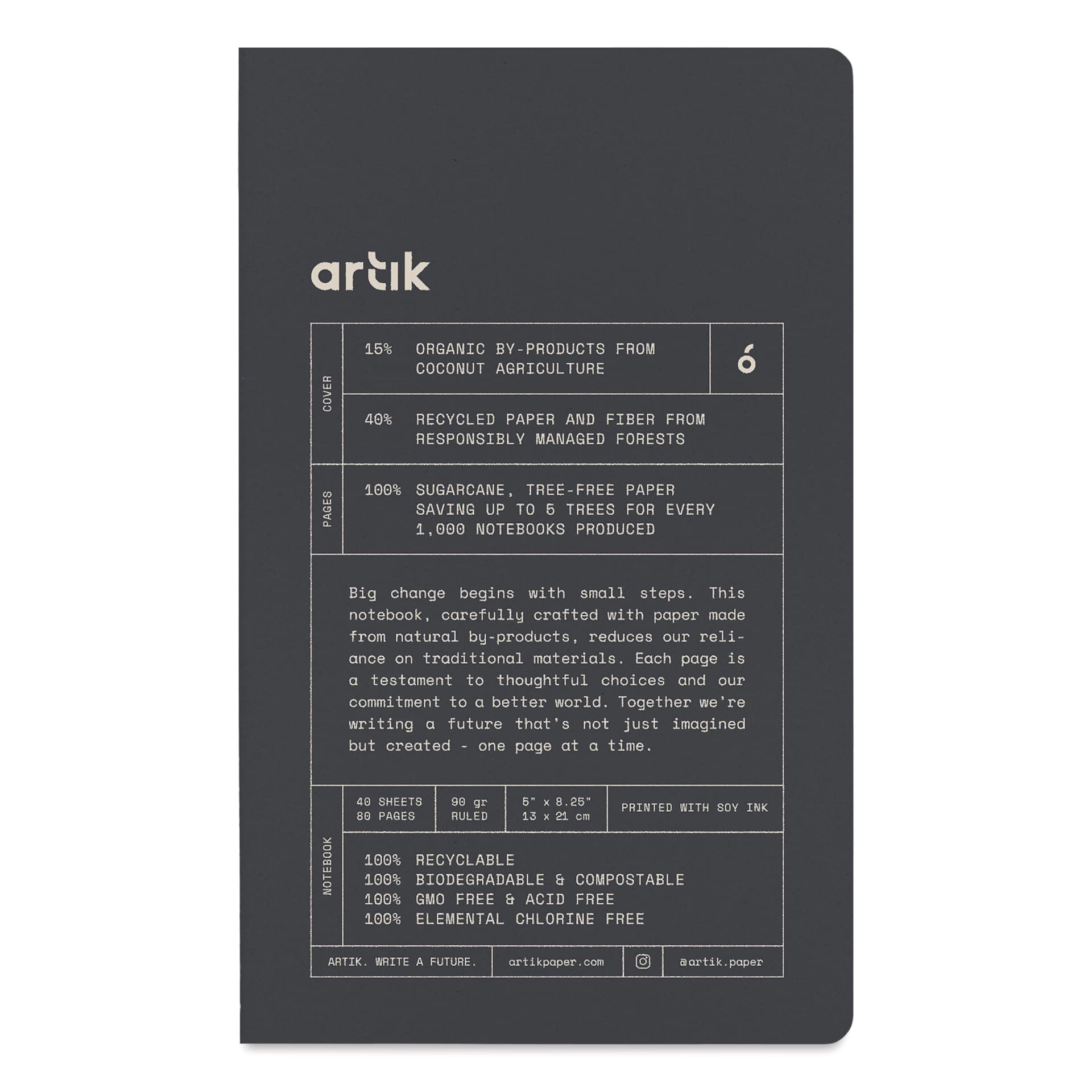Artik Singer Sewn Notebook - Coconut, 5" x 8-1/4", Ruled, Pkg of 2, front cover