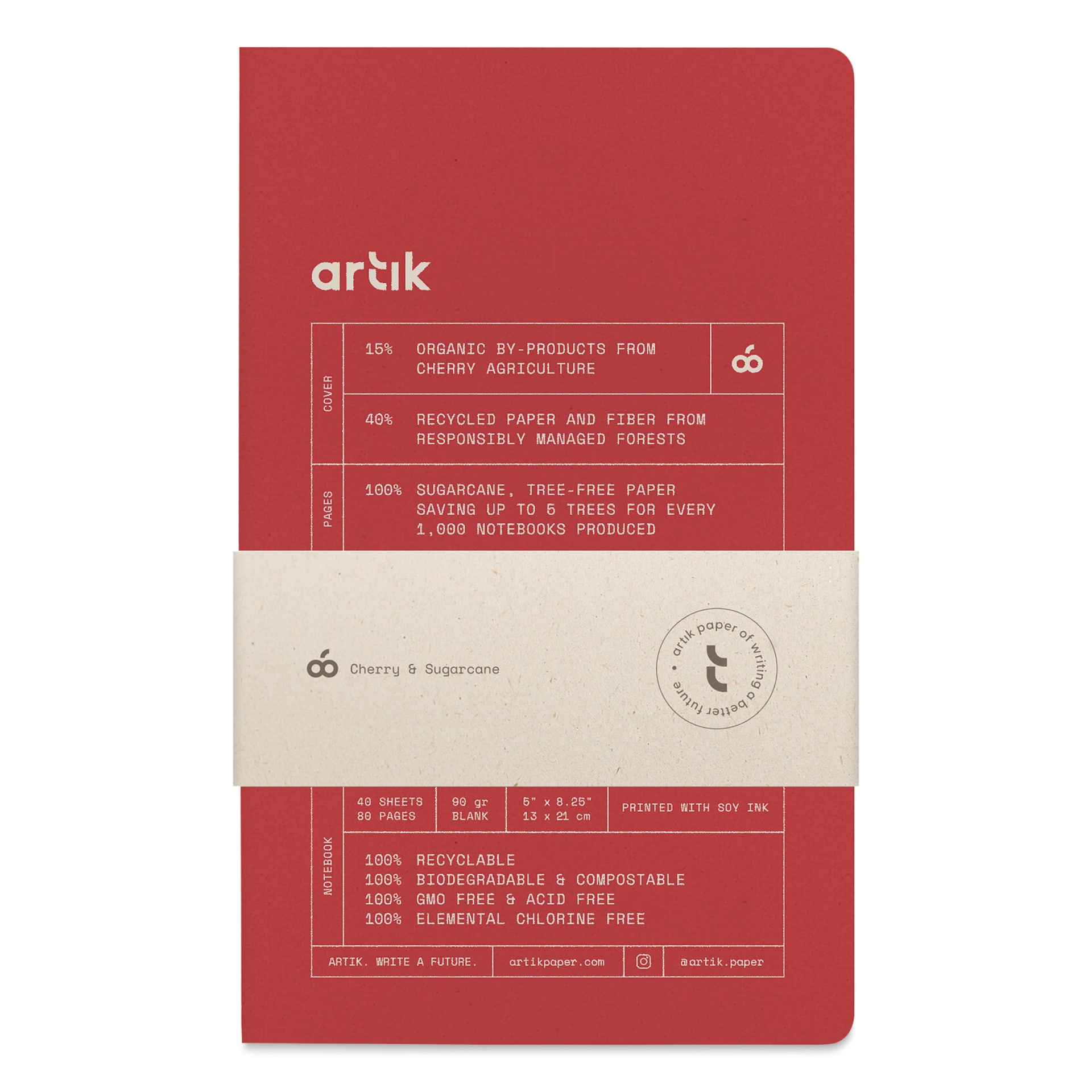 Artik Singer Sewn Notebook - Cherry, 5" x 8-1/4", Blank, Pkg of 2, packaging