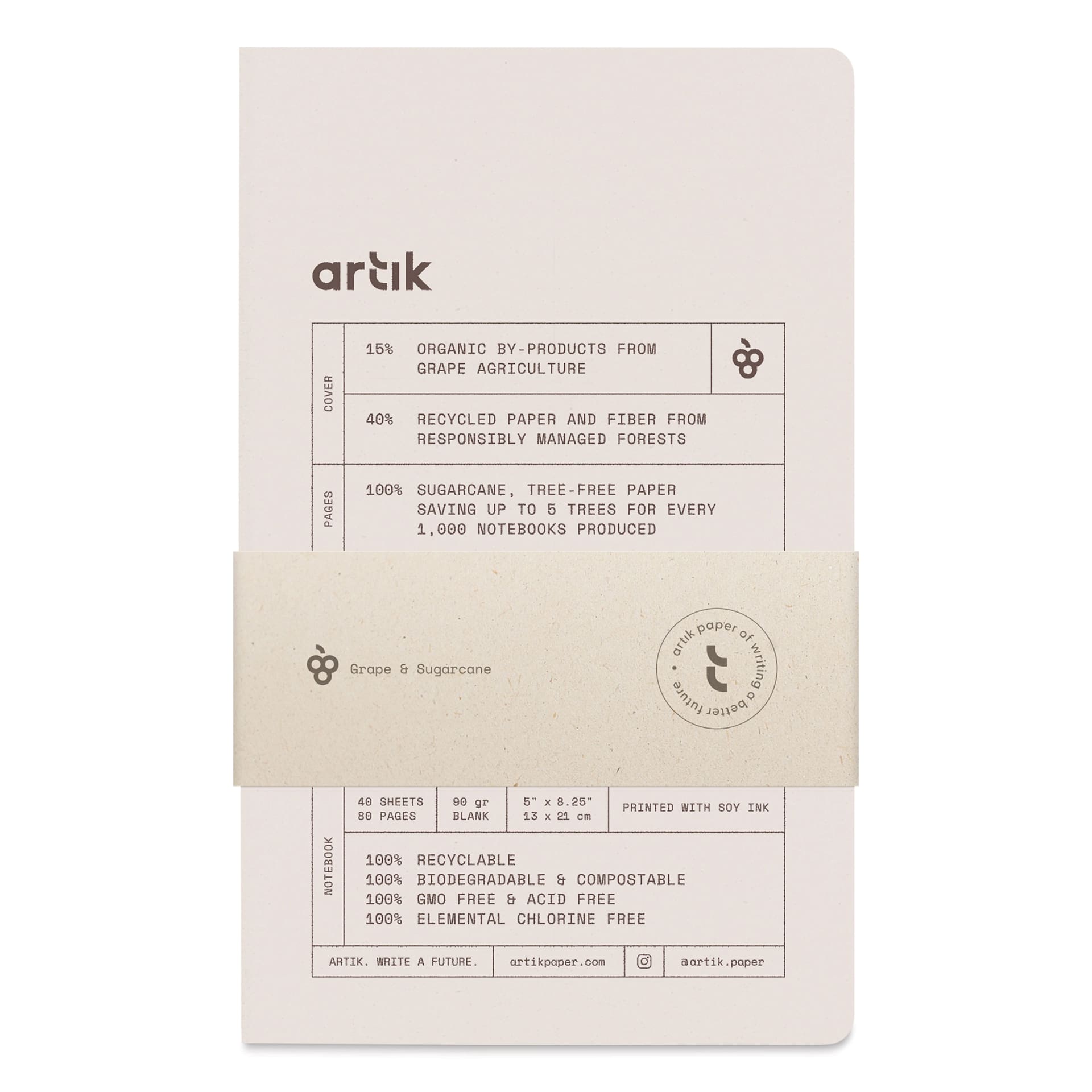 Artik Singer Sewn Notebook - Grape, 5" x 8-1/4", Blank, Pkg of 2, packaging