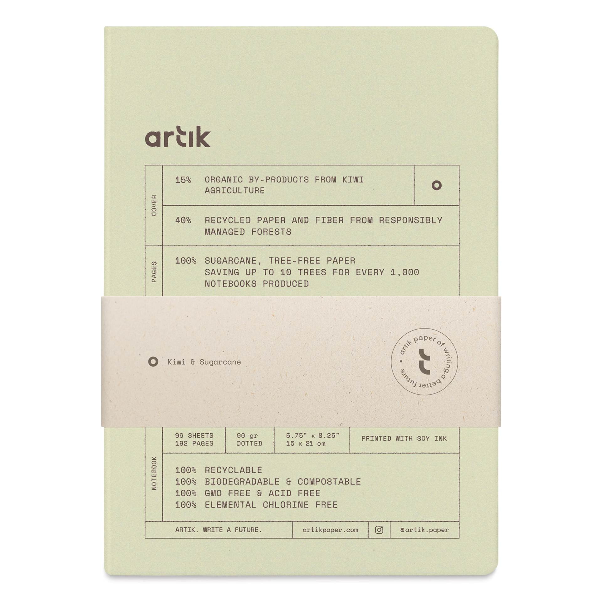 Artik Hardcover Notebook - Kiwi, 5-3/4" x 8-1/4", Dot Grid, packaging