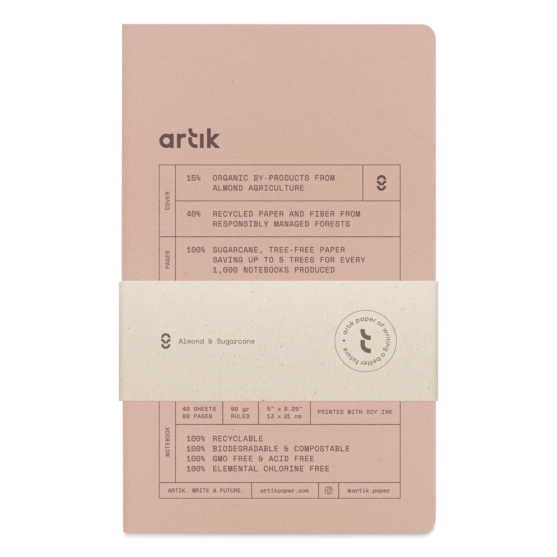 Artik Singer Sewn Notebook - Almond, 5" x 8-1/4", Ruled, Pkg of 2, packaging