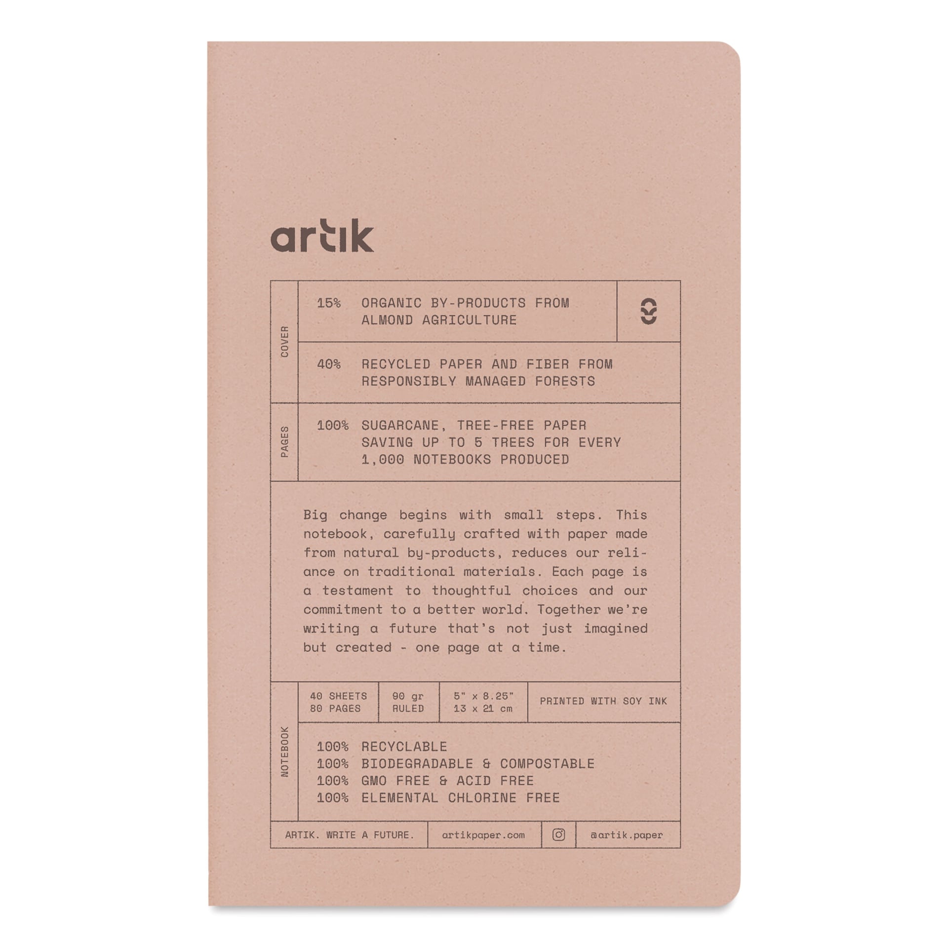 Artik Singer Sewn Notebook - Almond, 5" x 8-1/4", Ruled, Pkg of 2, front cover