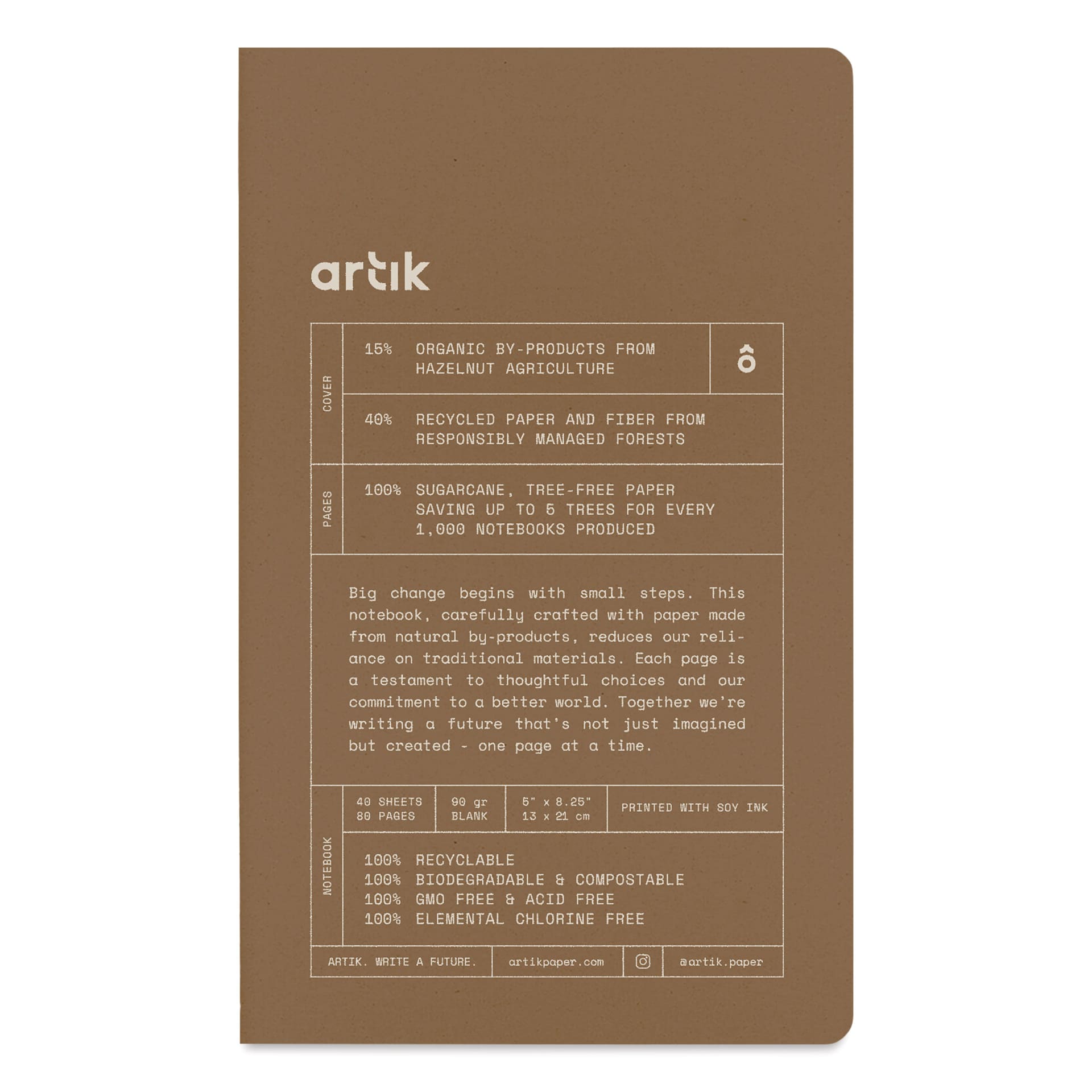 Artik Singer Sewn Notebook - Hazelnut, 5" x 8-1/4", Blank, Pkg of 2, front cover