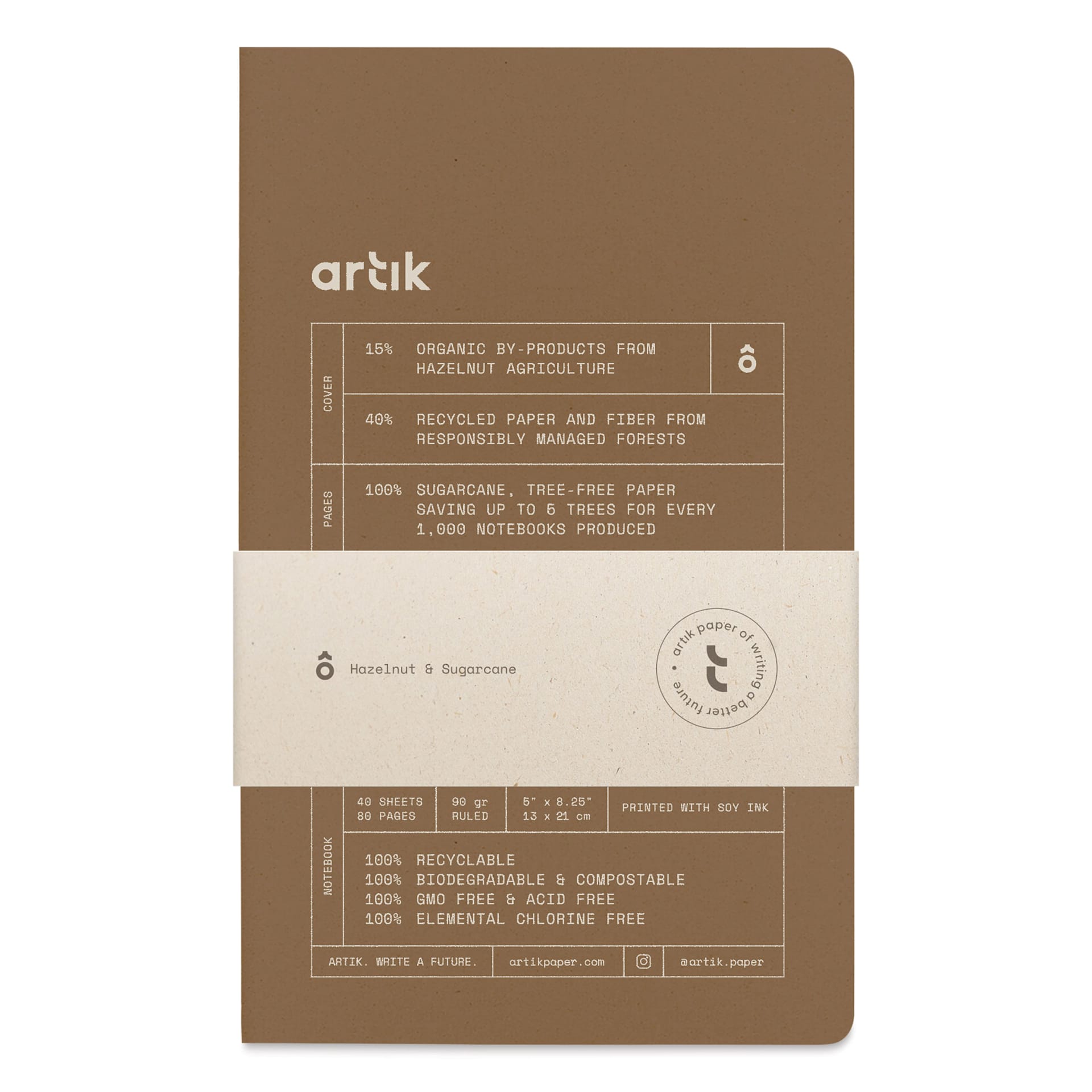 Artik Singer Sewn Notebook - Hazelnut, 5" x 8-1/4", Ruled, Pkg of 2, packaging