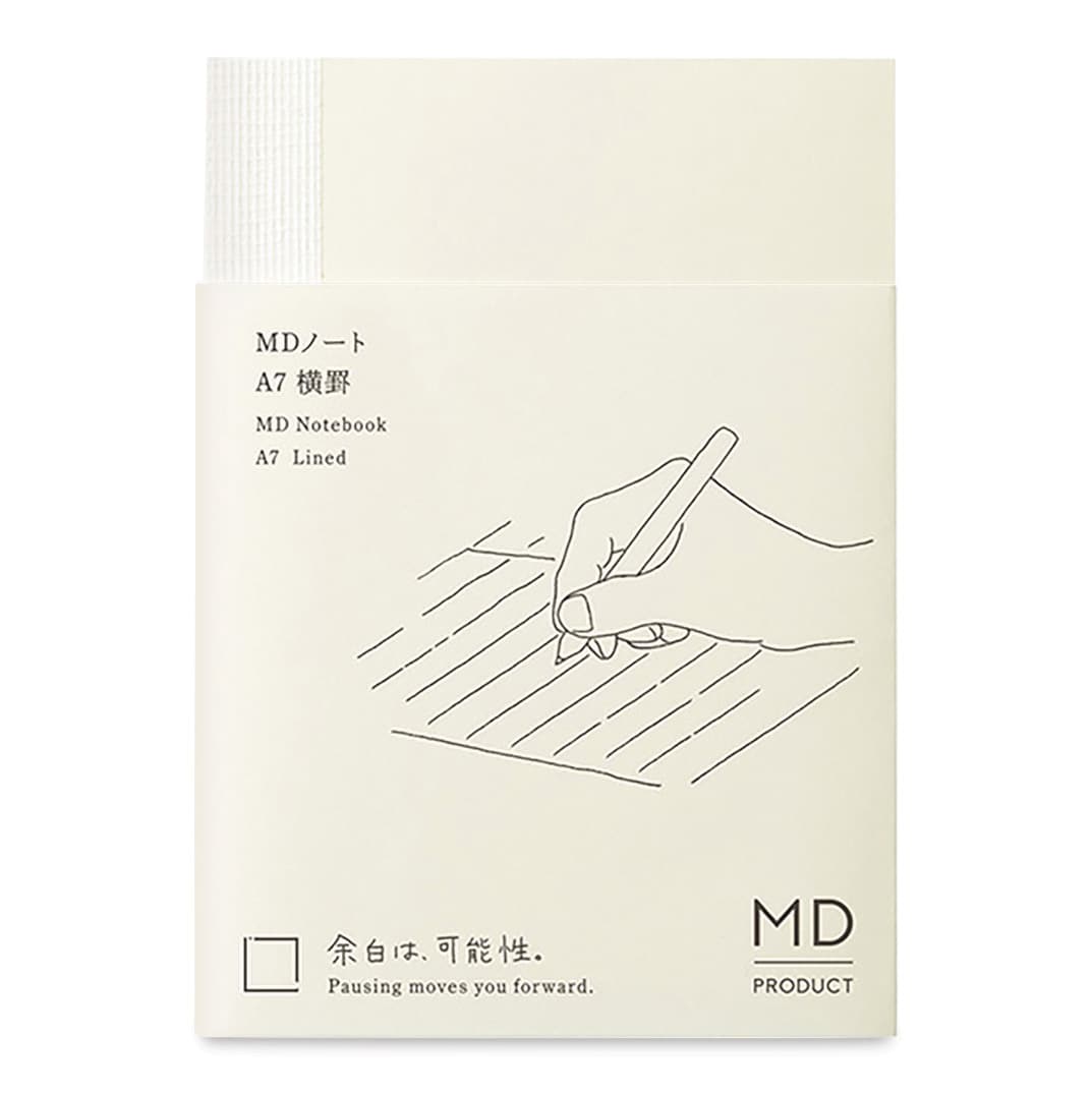 Midori MD Notebooks - A7, Lined, White, front cover