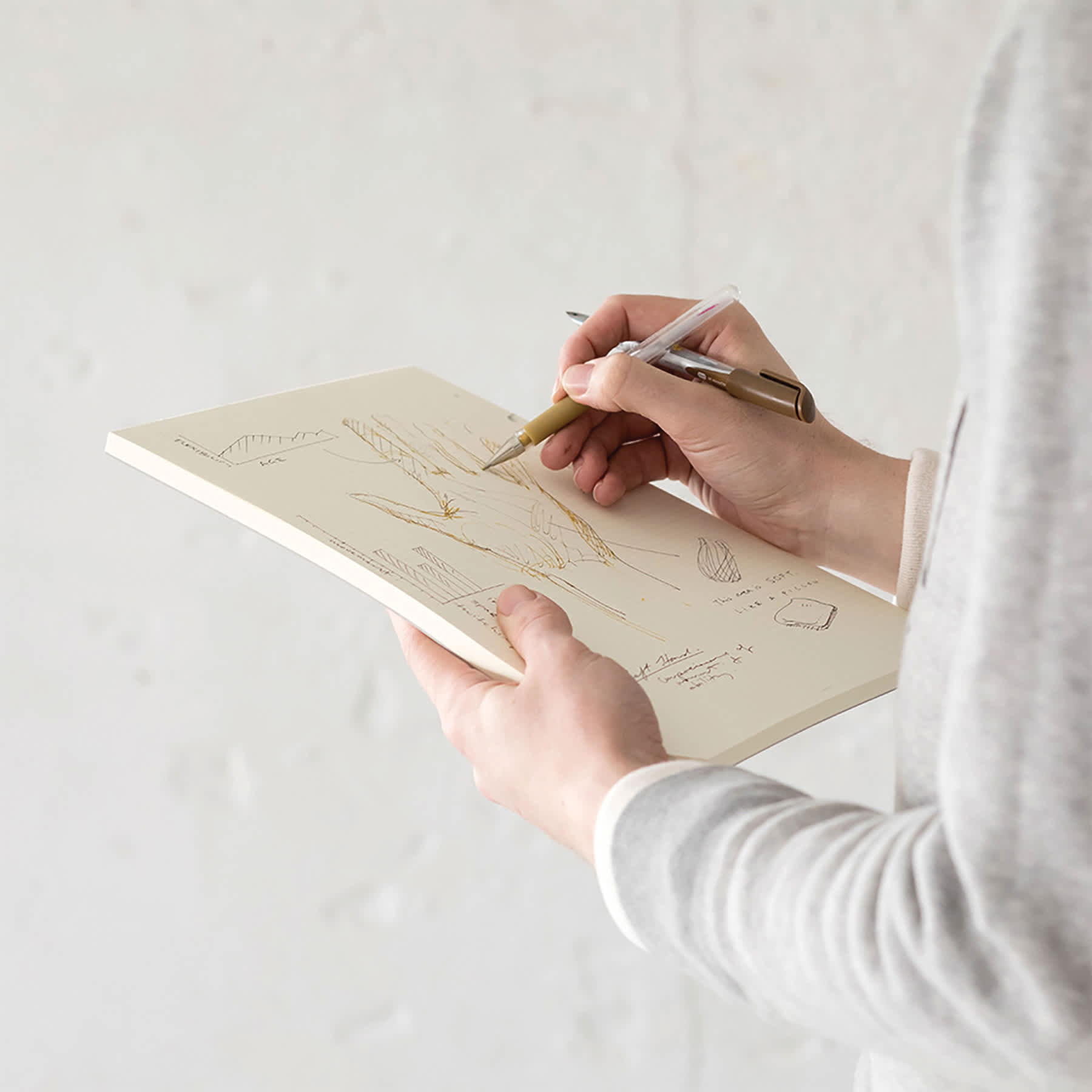 Midori MD Paper Pad - A4, Grid, White, 90 Sheets, hand sketch