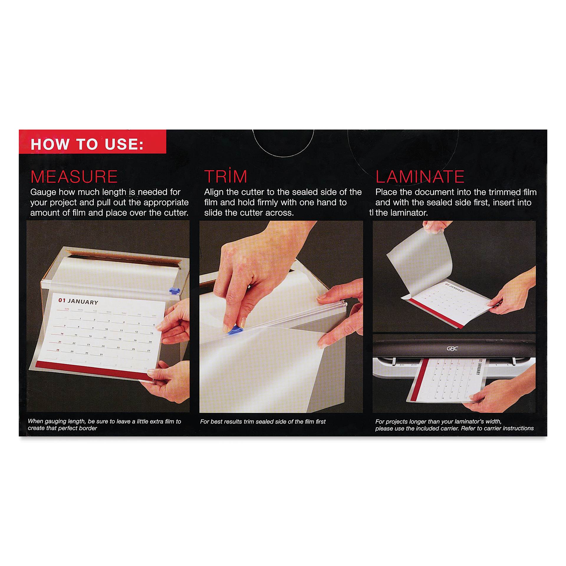 GBC Select-A-Size Thermal Lamination Film - 3 mil, 9" x 100' Roll front of packaging