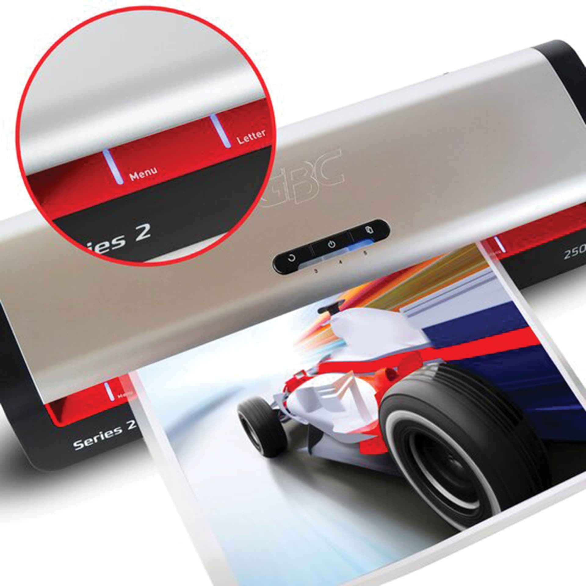 GBC 250HS Pouch Laminator close up showing alignment guides