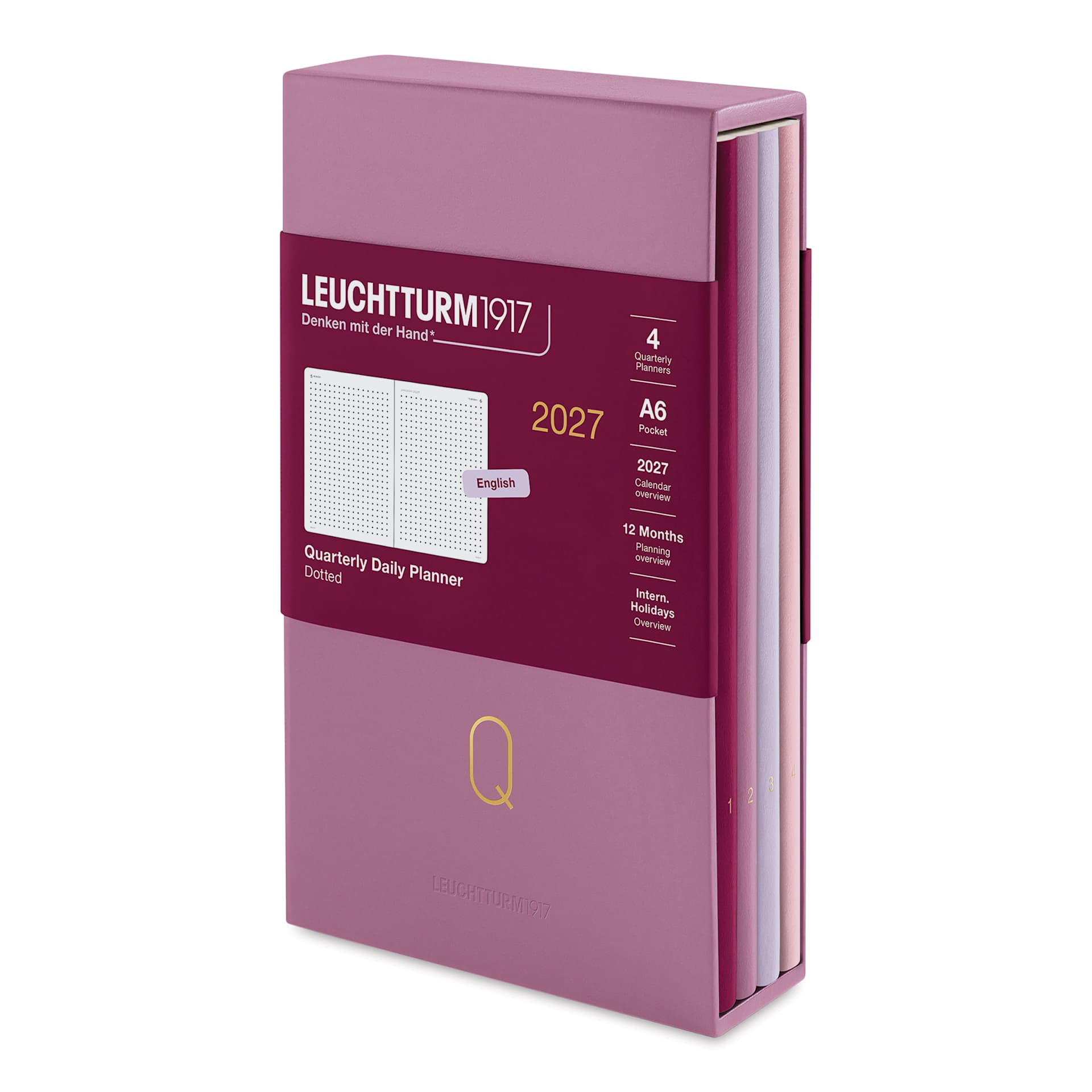 Leuchtturm1917 Quarterly Daily Planner 2027 - 3-1/2" x 6", Rose, Set of 4, packaging