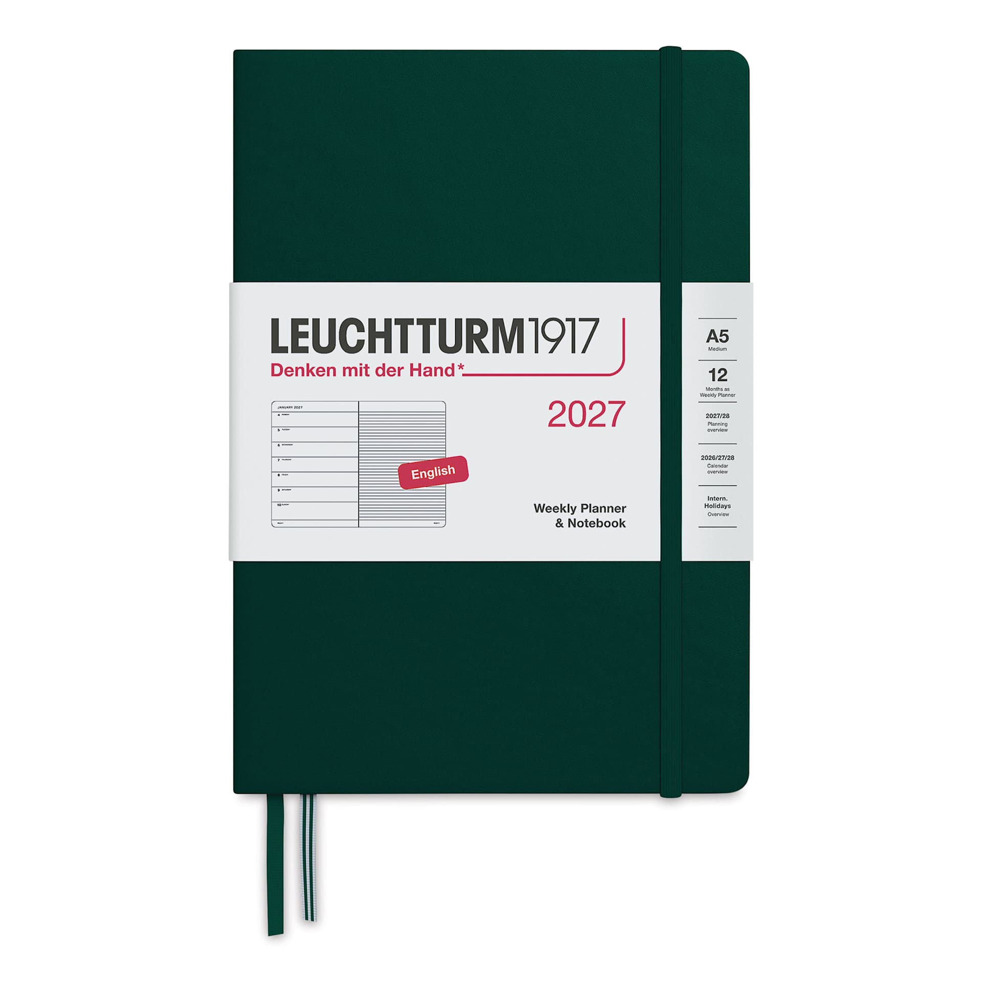 Leuchtturm1917 Weekly Planner & Notebook 2027 - 5-3/4" x 8-1/4", Forest Green
