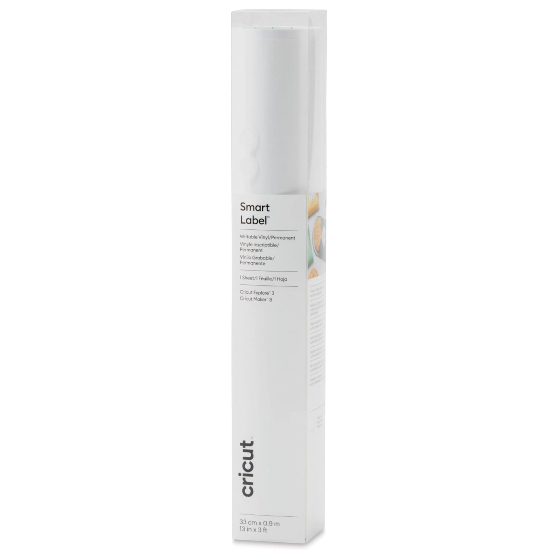 Cricut Permanent Smart Label Writable Vinyl - Transparent, 13" x 3 ft, Roll inside of the packaging