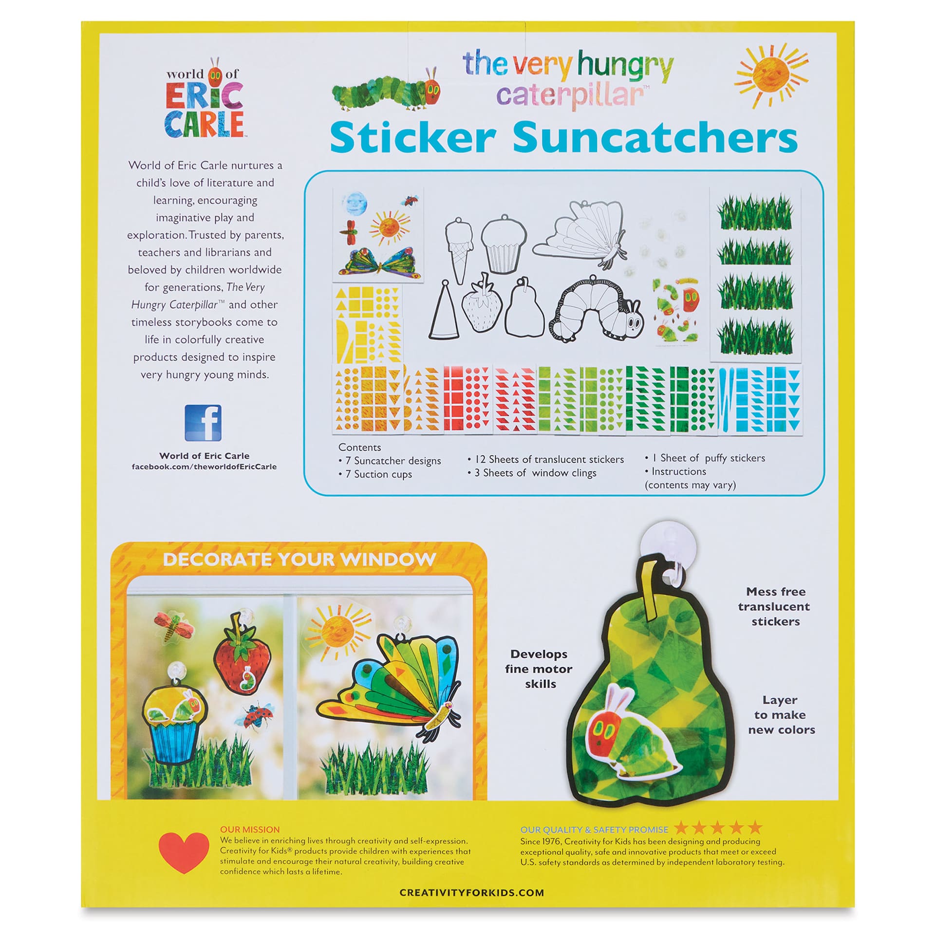The Very Hungry Caterpillar Sticker Suncatchers Kit, back of the packaging