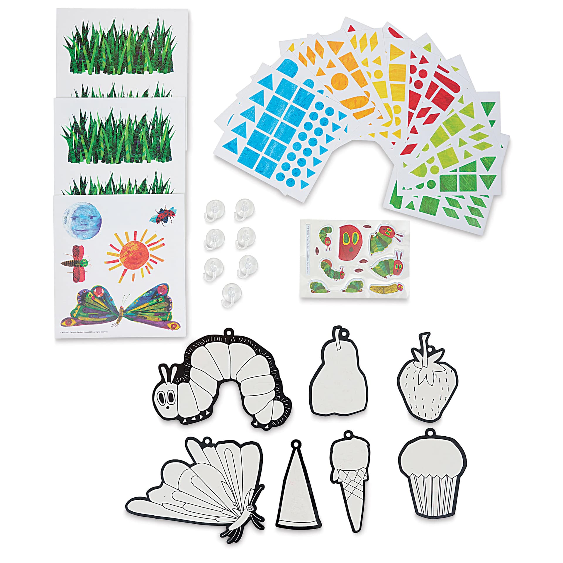 The Very Hungry Caterpillar Sticker Suncatchers Kit, contents laid out