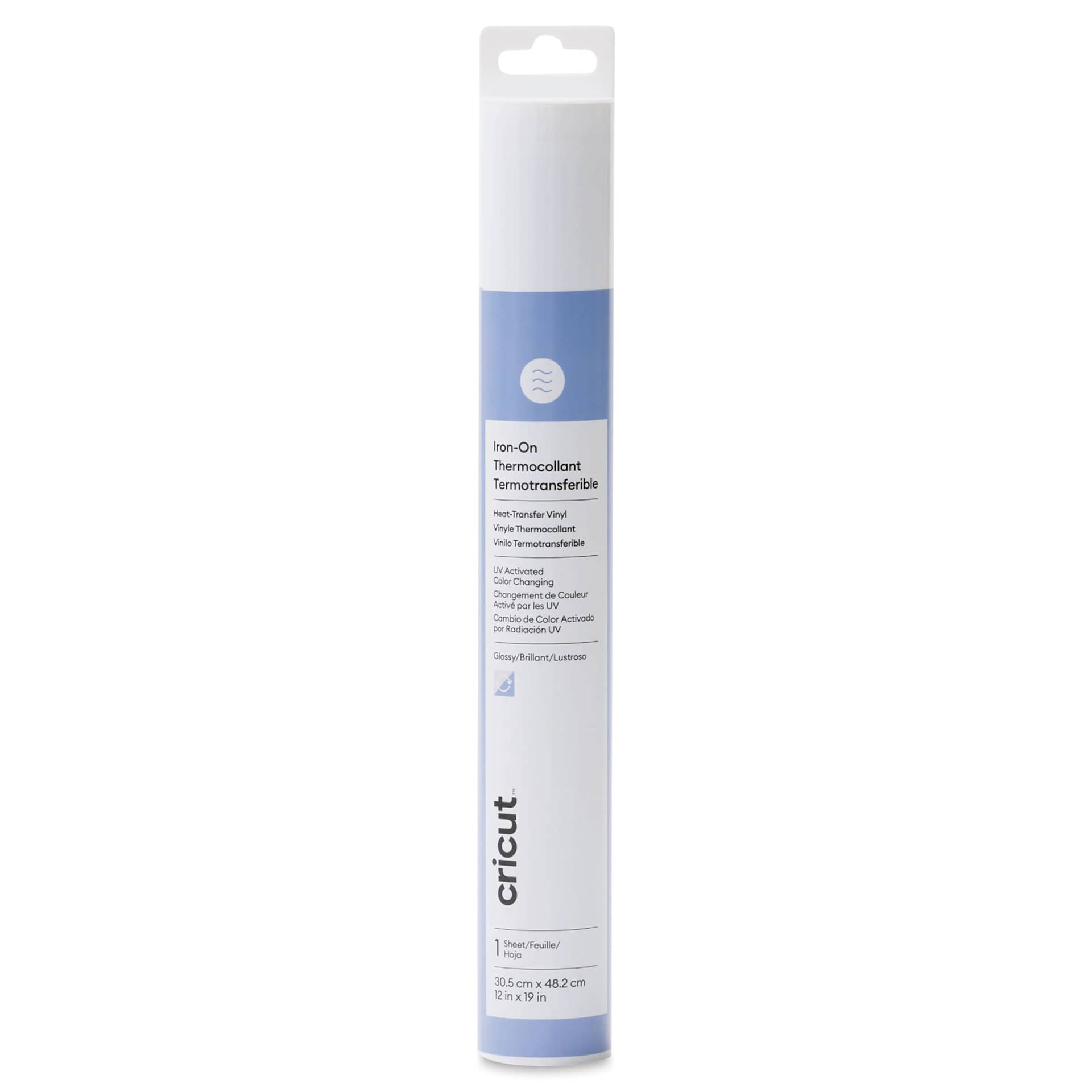 Cricut UV Color Changing Iron-On Vinyl - Blue, front of the packaging