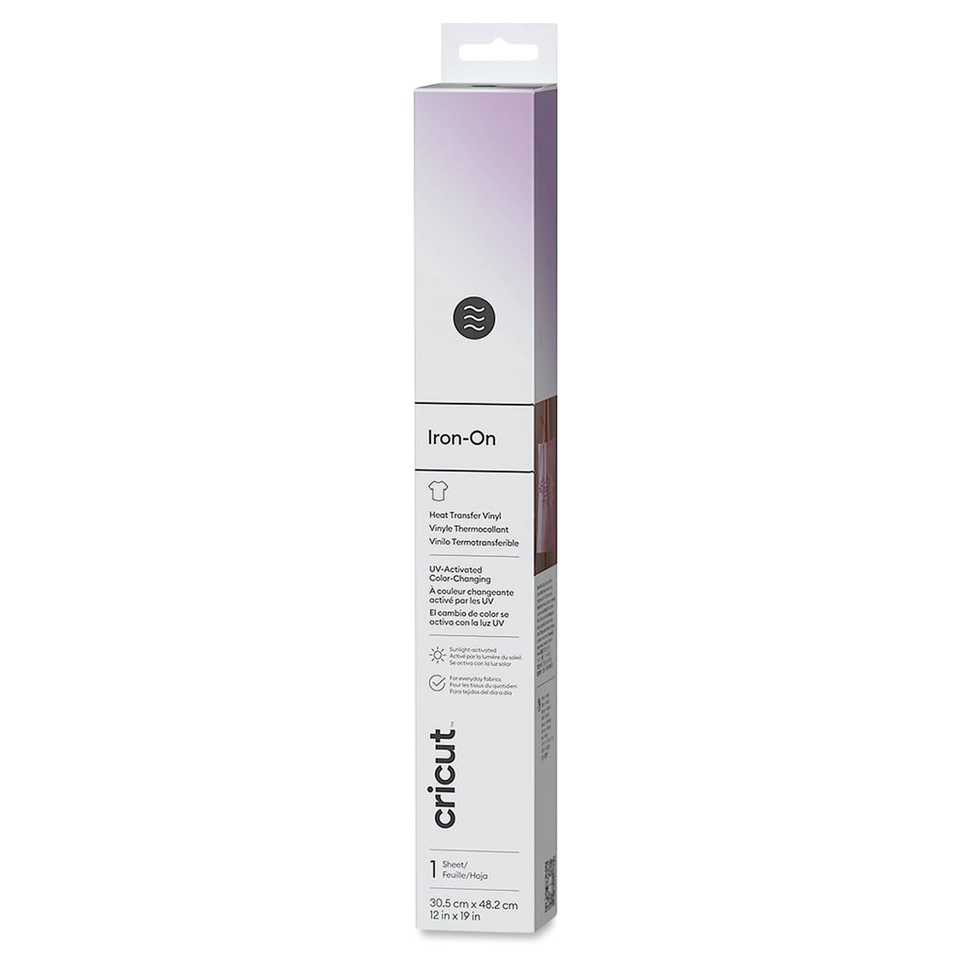 Cricut UV Color Changing Iron-On Vinyl - Violet, 12" x 19" front of packaging