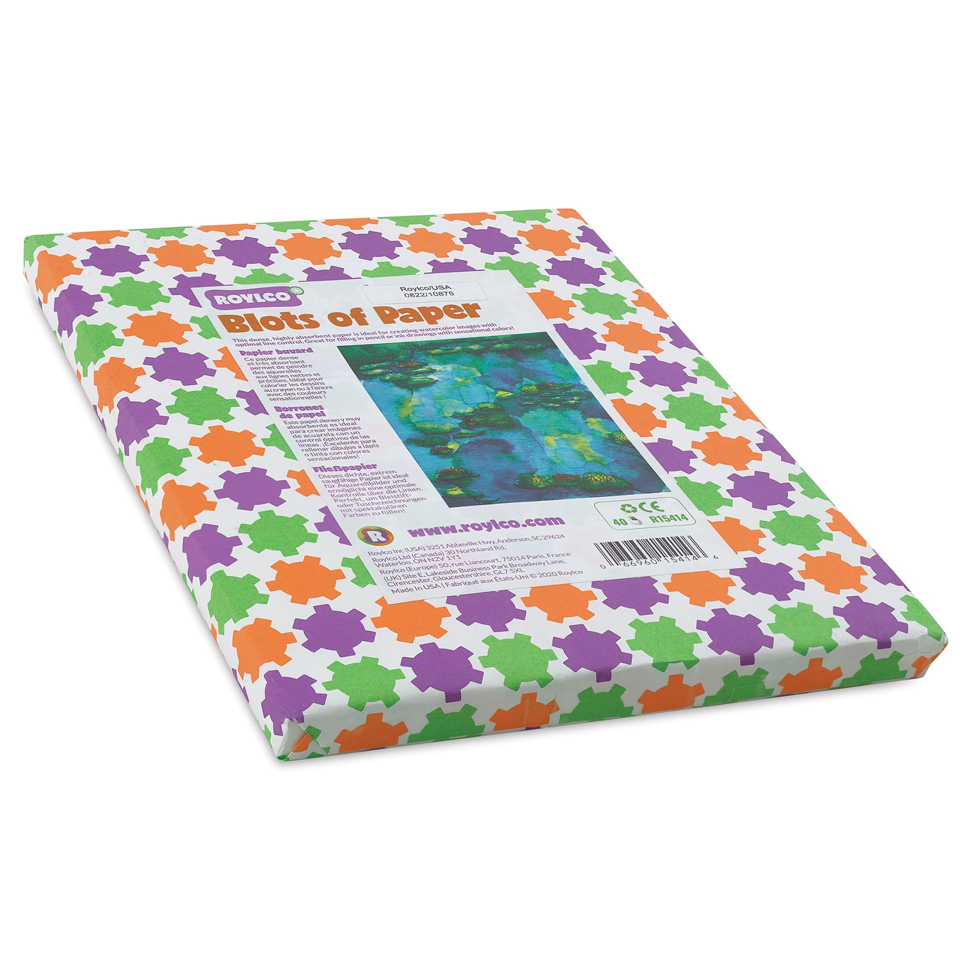 Roylco Blots of Paper - 8-1/2" x 11”, Pkg of 40 laying flat, angled view