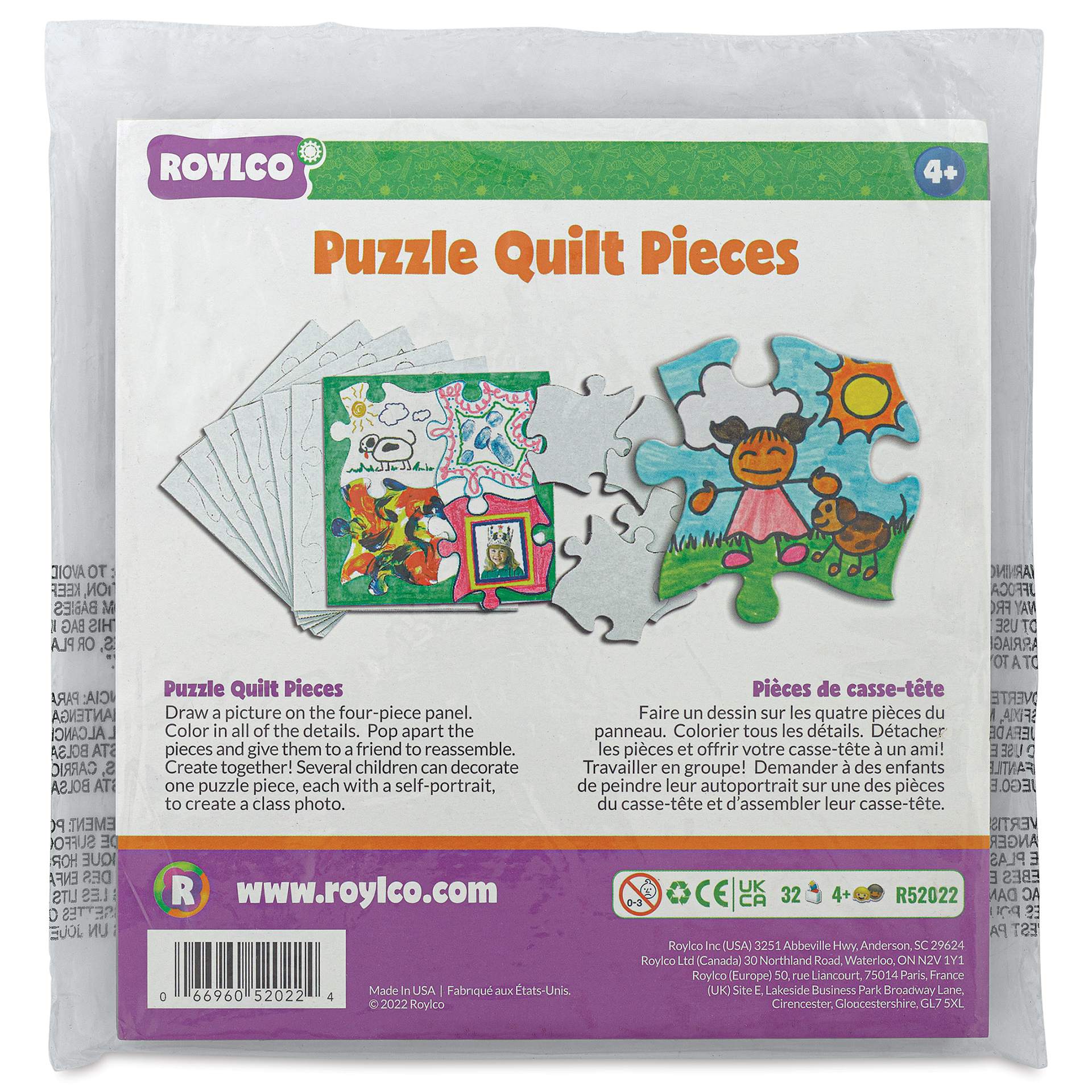 Roylco Blank Puzzle Pieces - 4" x 4", Pkg of 32 front of packaging