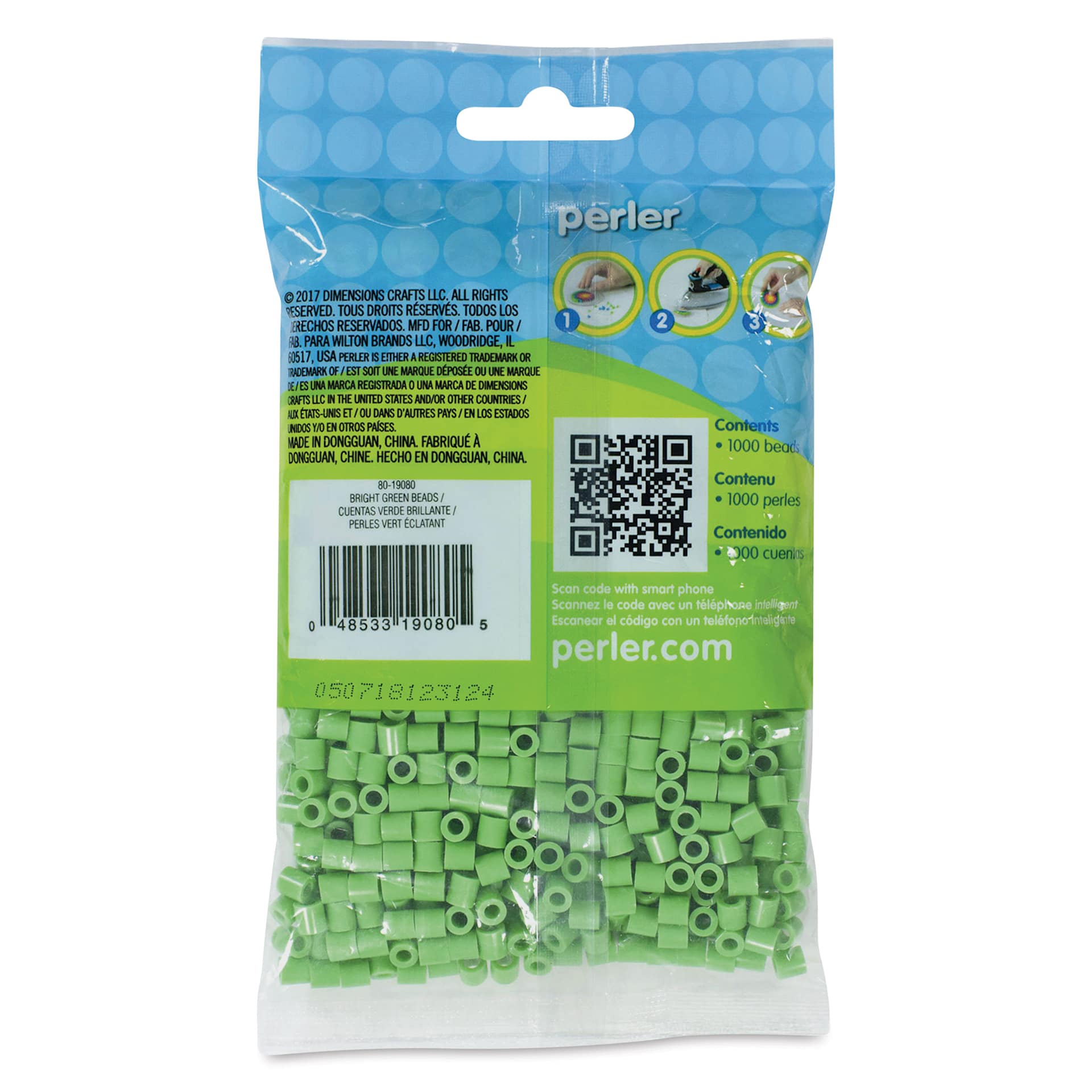Perler Fused Bead Bag - Bright Green, Pkg of 1000 - back of packaging
