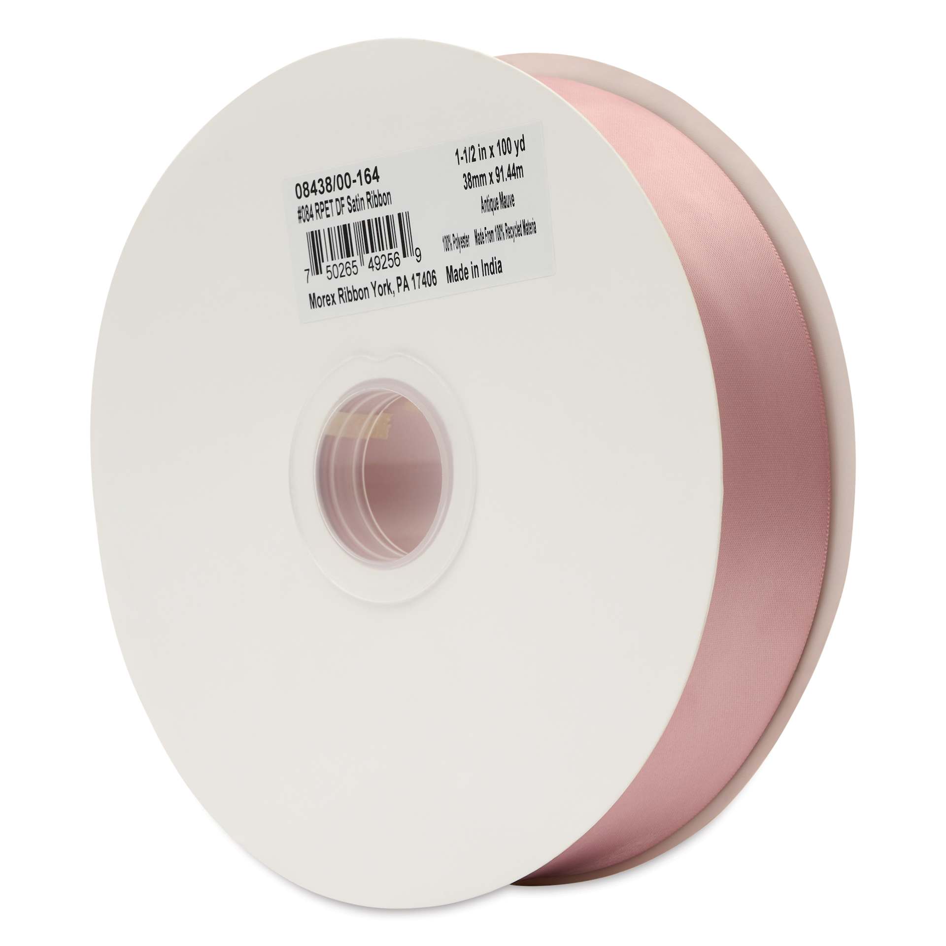 Morex Recycled Double Faced Satin Ribbon - Antique Mauve, 1-1/2" x 100 yd, at an angle