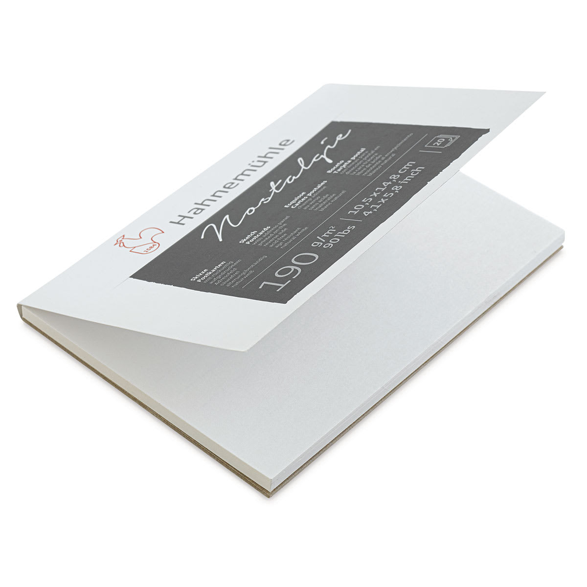 Hahnemühle Nostalgie Sketch Postcards Pad - 4.1" x 5.8", 20 sheets (front cover lifted to show paper)
