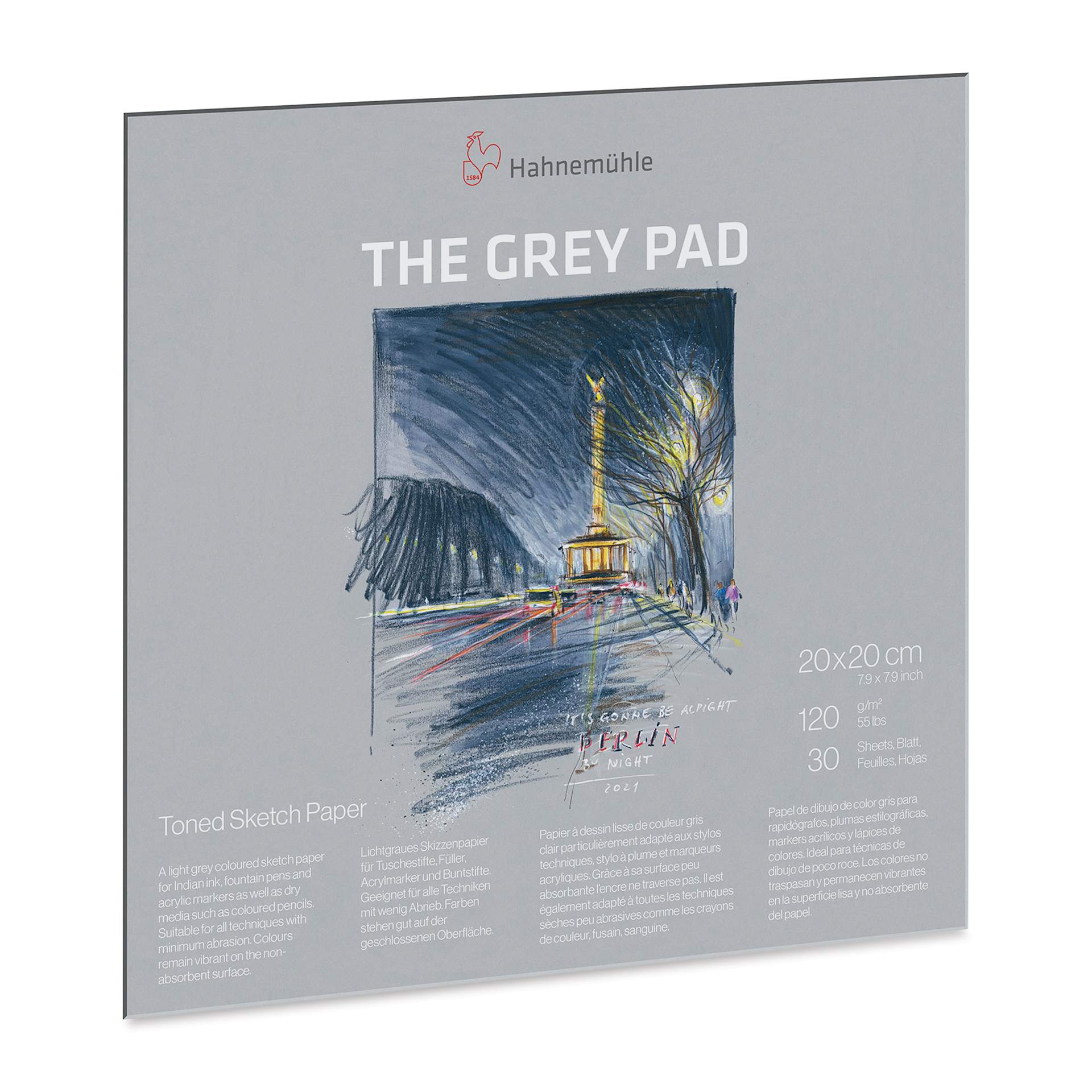 Hahnemühle The Grey Sketch Pad - 7.9" x 7.9", 30 Sheets, 120 gsm