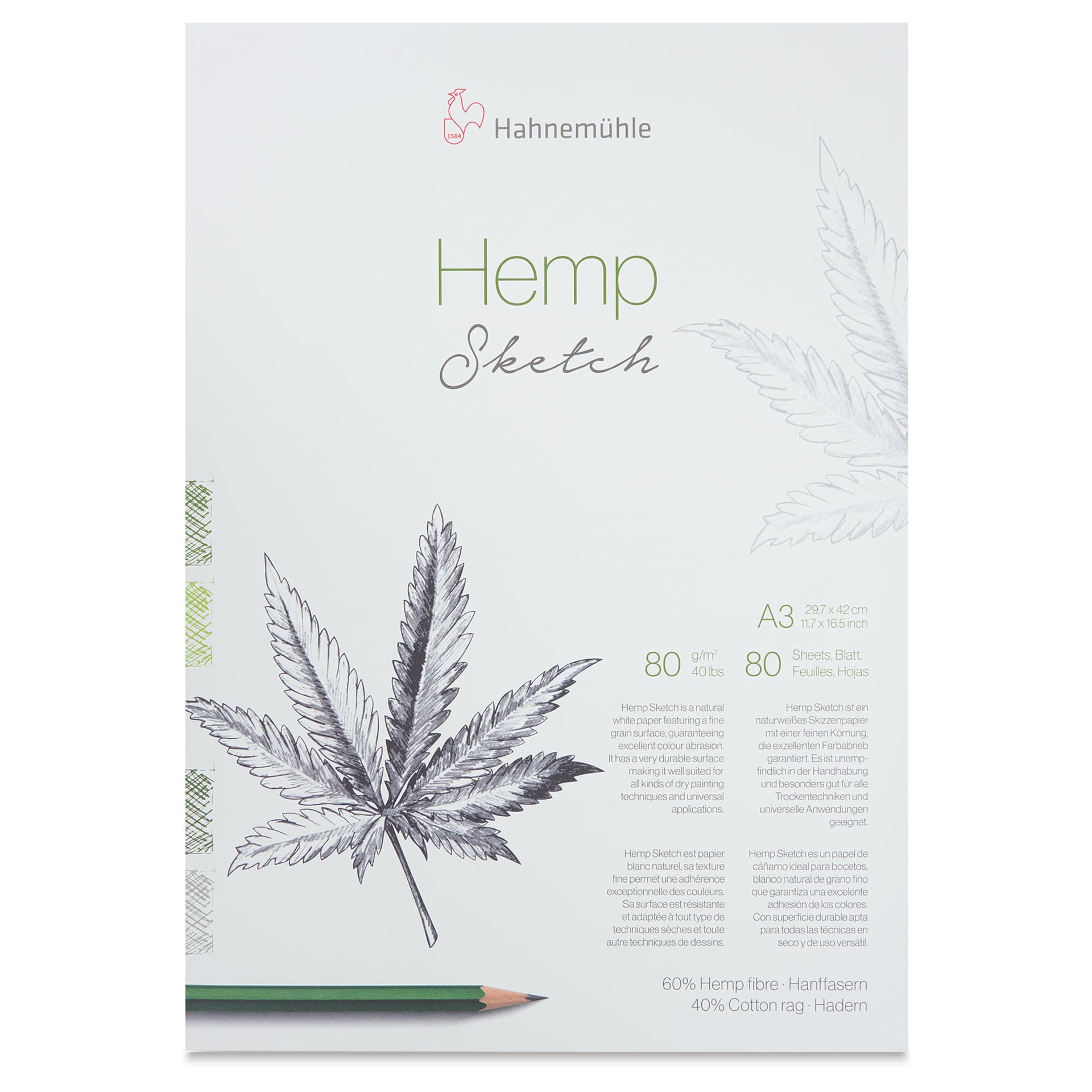 Hahnemühle Hemp Sketch Pad - 11.7" x 16.5", 80 Sheets front of pad