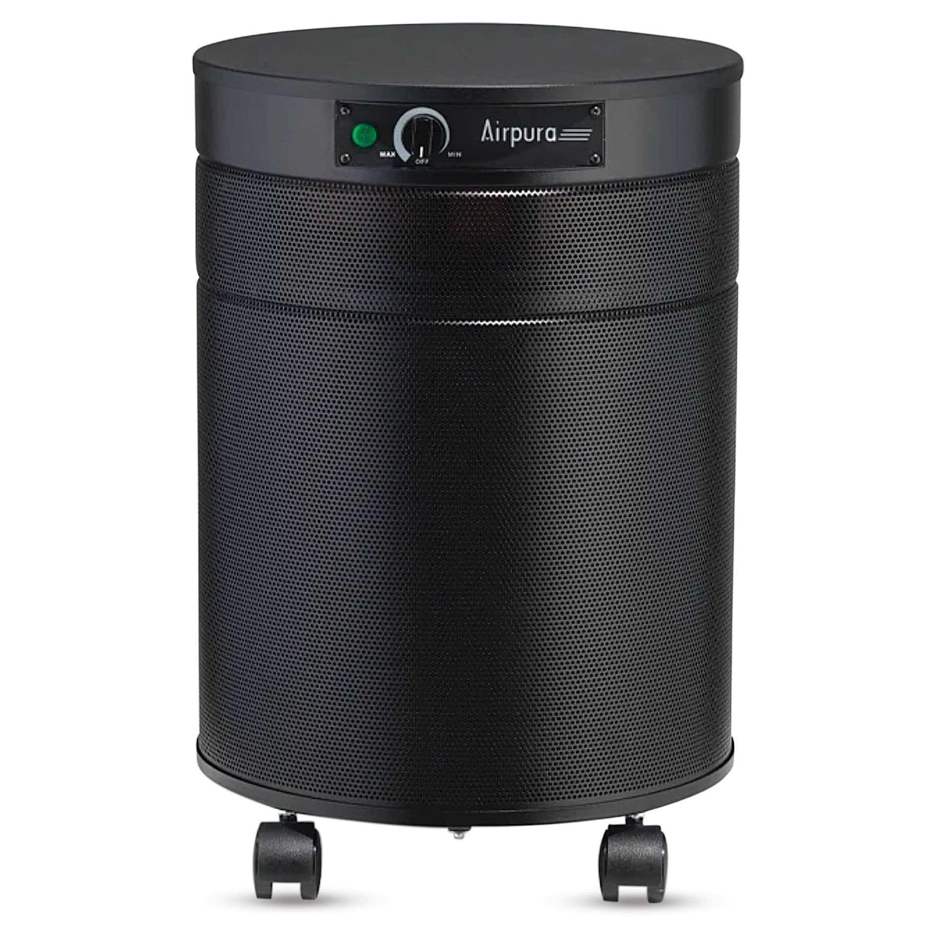 Airpura R600 Air Purifier - Black, front view. 
