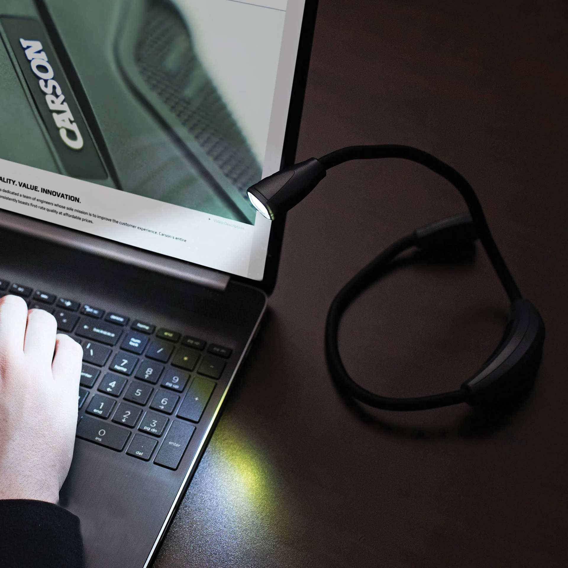 Carson Dual LED Neck Light in use on desk