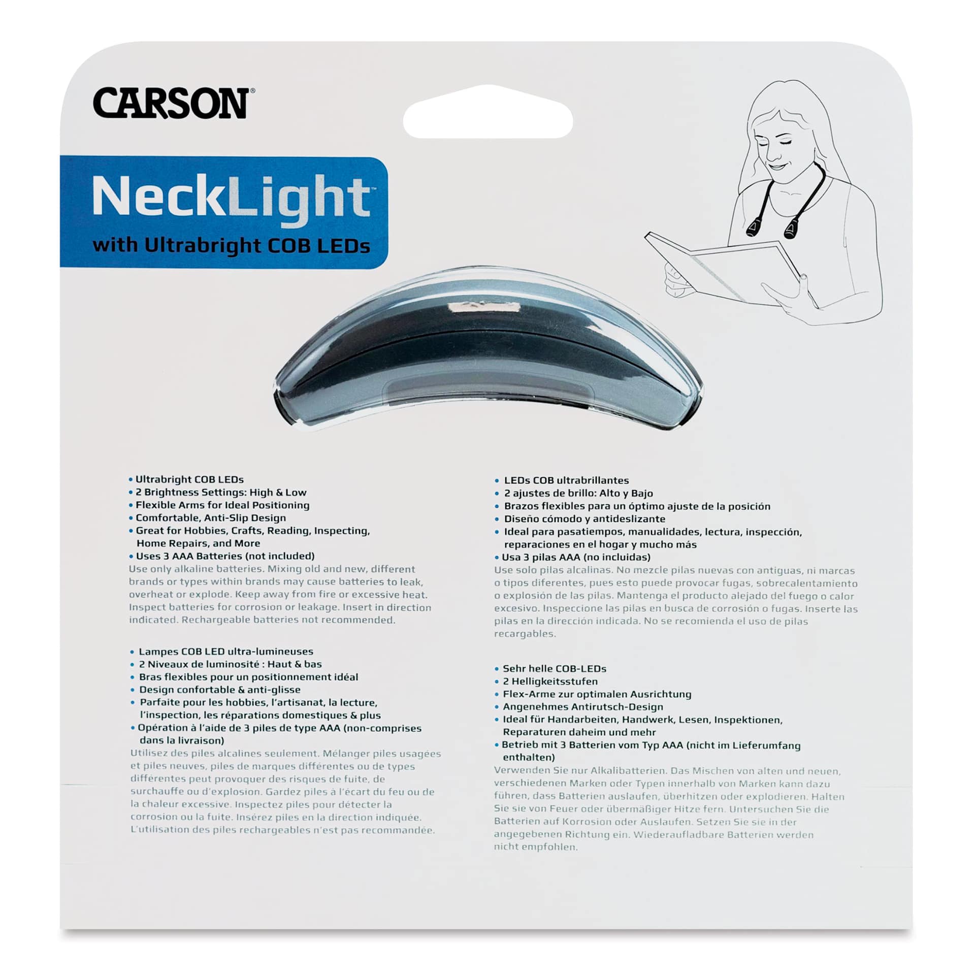 Carson Dual LED Neck Light back of packaging