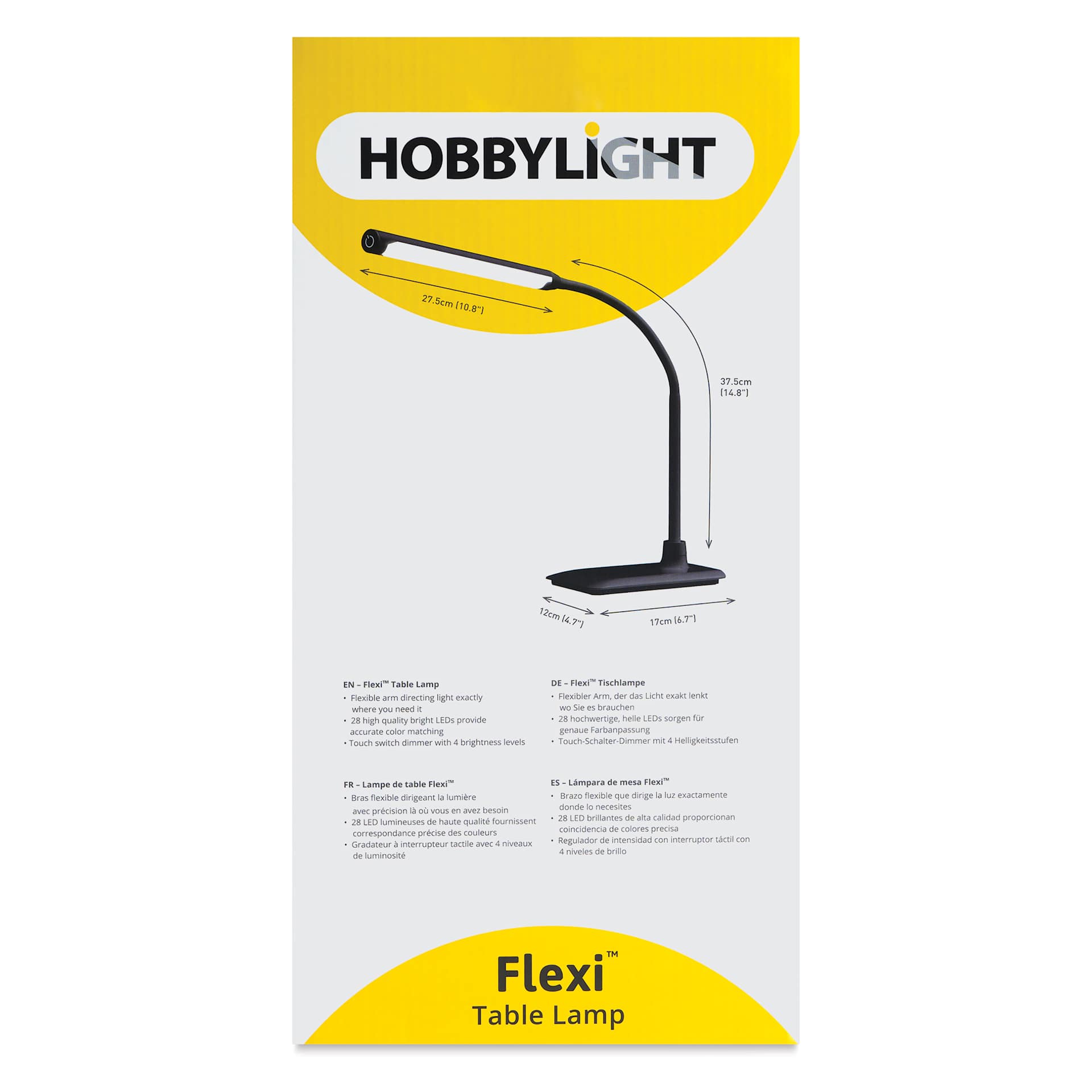 Hobbylight Flexi Table Lamp - Black, back of the packaging