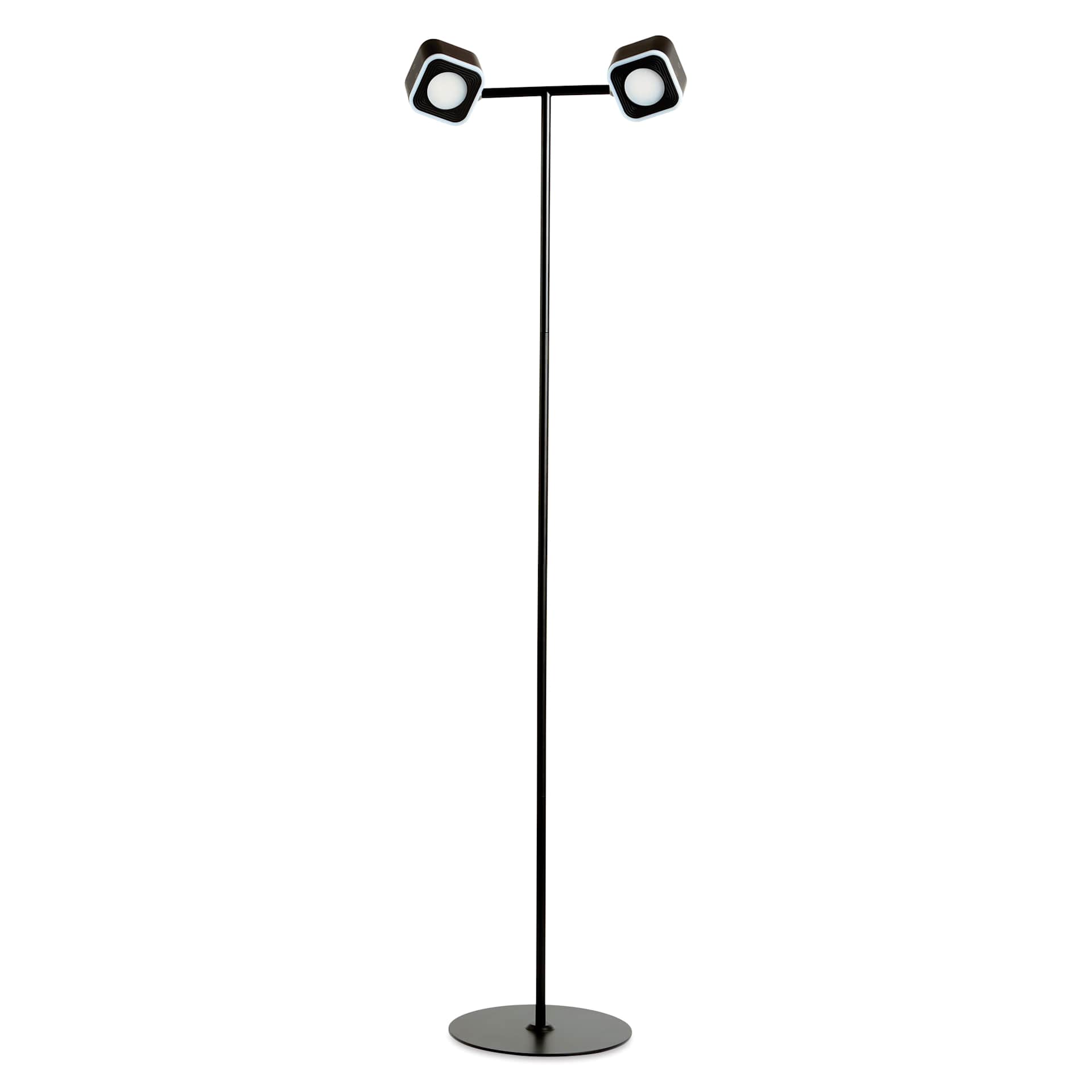 Hobbylight Cube 5-in-1 LED Floor Lamp - Black, two lamp shades attached to stand