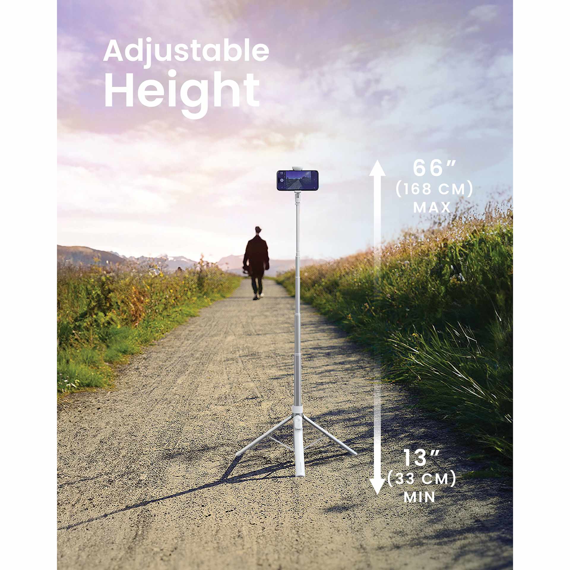 KraftGeek JustTap Tripod - White, adjustable height options