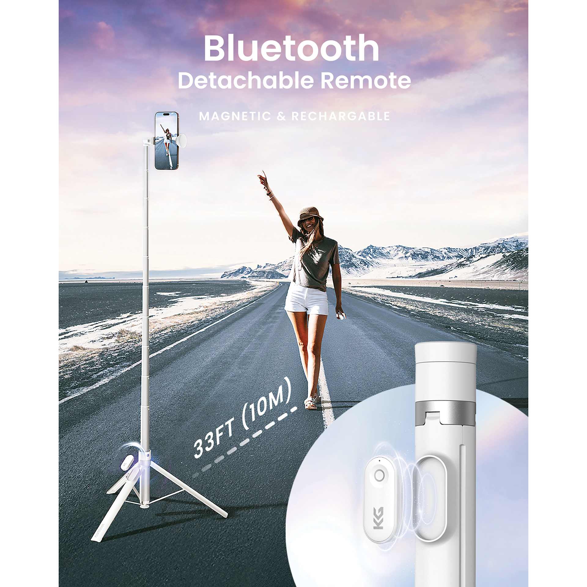 KraftGeek JustTap Tripod - White, and bluetooth detachable remote