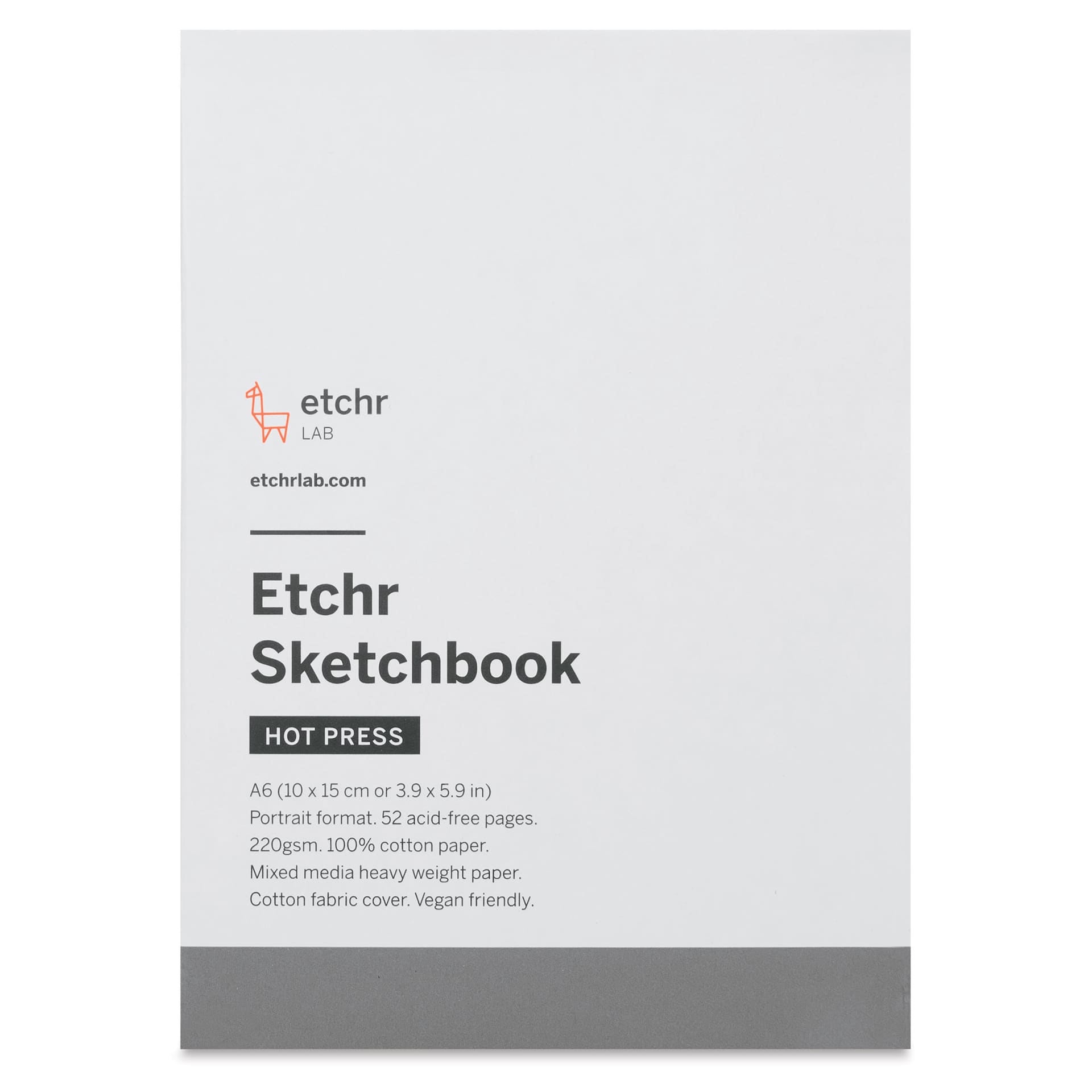 Etchr Mixed Media Hardbound Sketchbook - Hot Press, Portrait, A6, 5.8" x 4.1", 100 lb, front of packaging