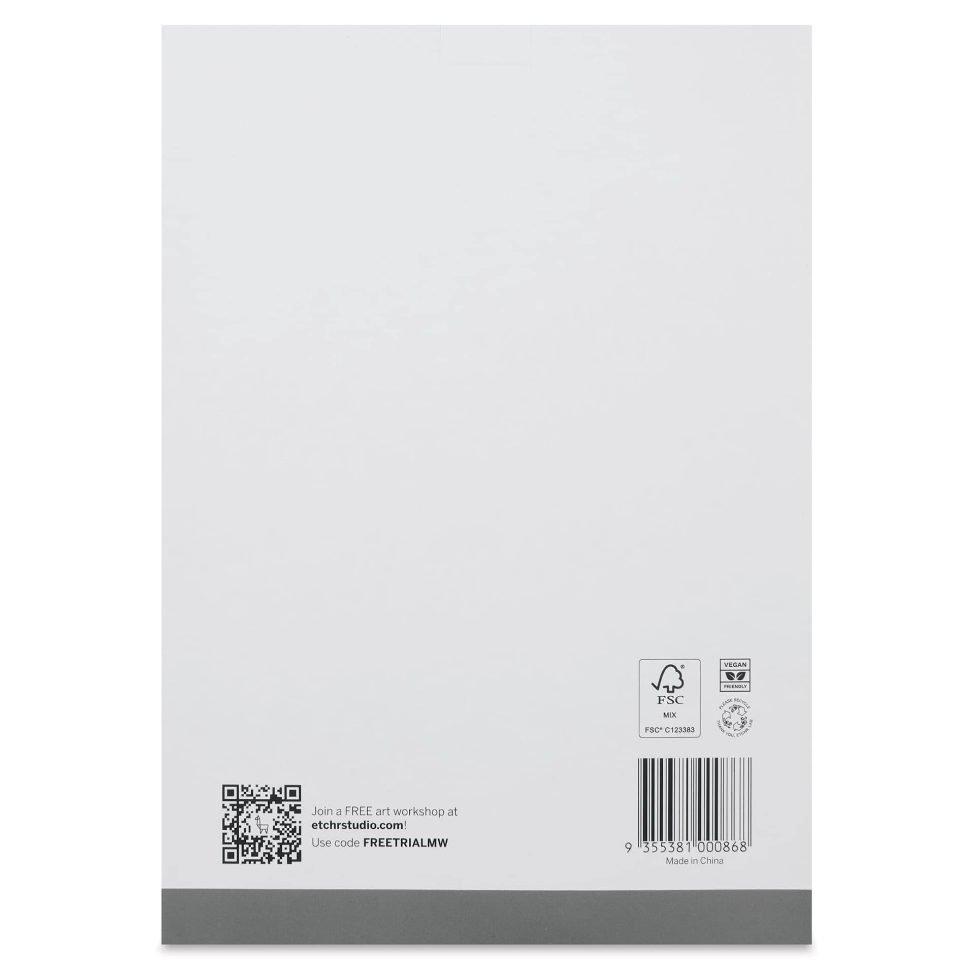 Etchr Mixed Media Hardbound Sketchbook - Hot Press, Portrait, 6.9" x 9.6", 100 lb, back of packaging