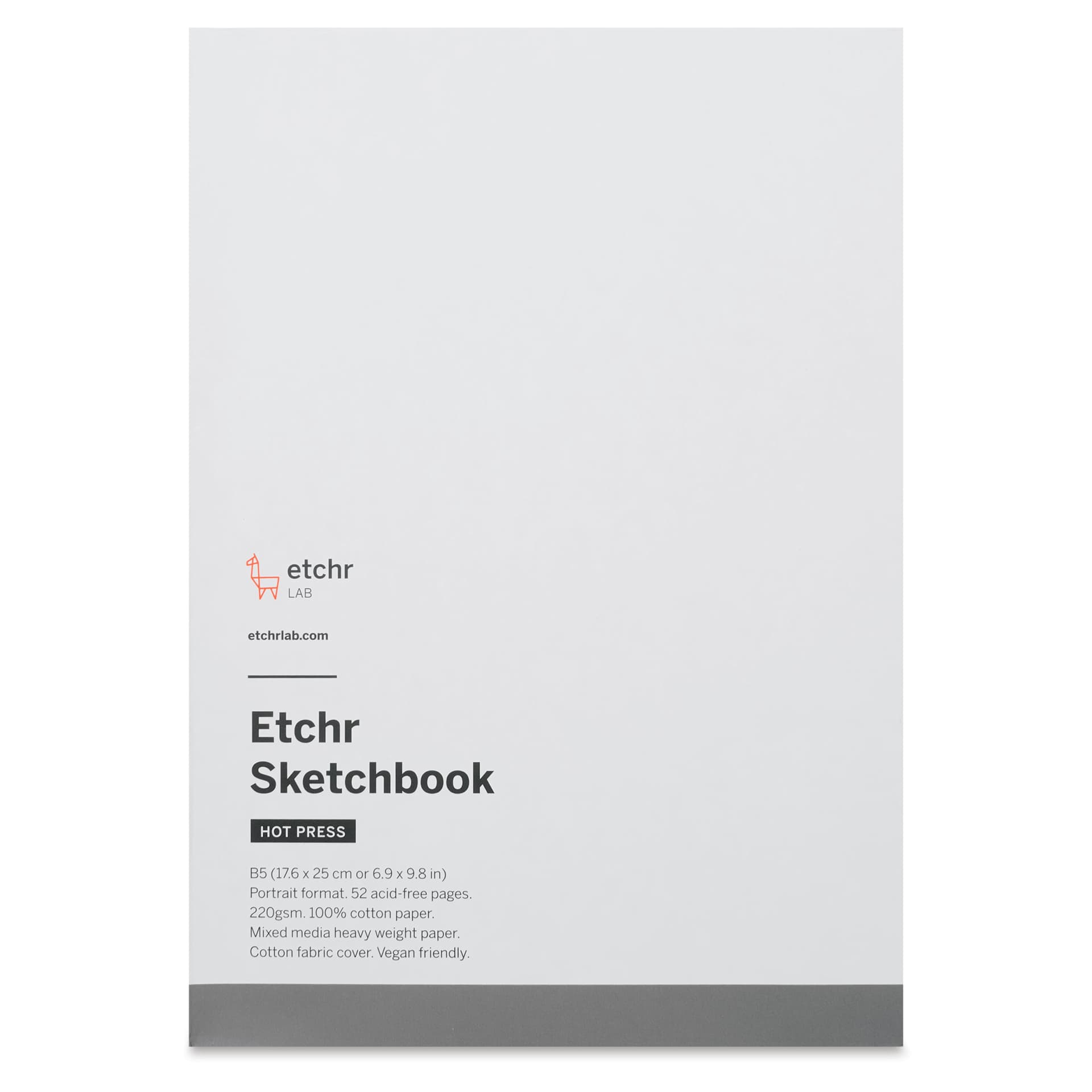 Etchr Mixed Media Hardbound Sketchbook - Hot Press, Portrait, 6.9" x 9.6", 100 lb, front of packaging
