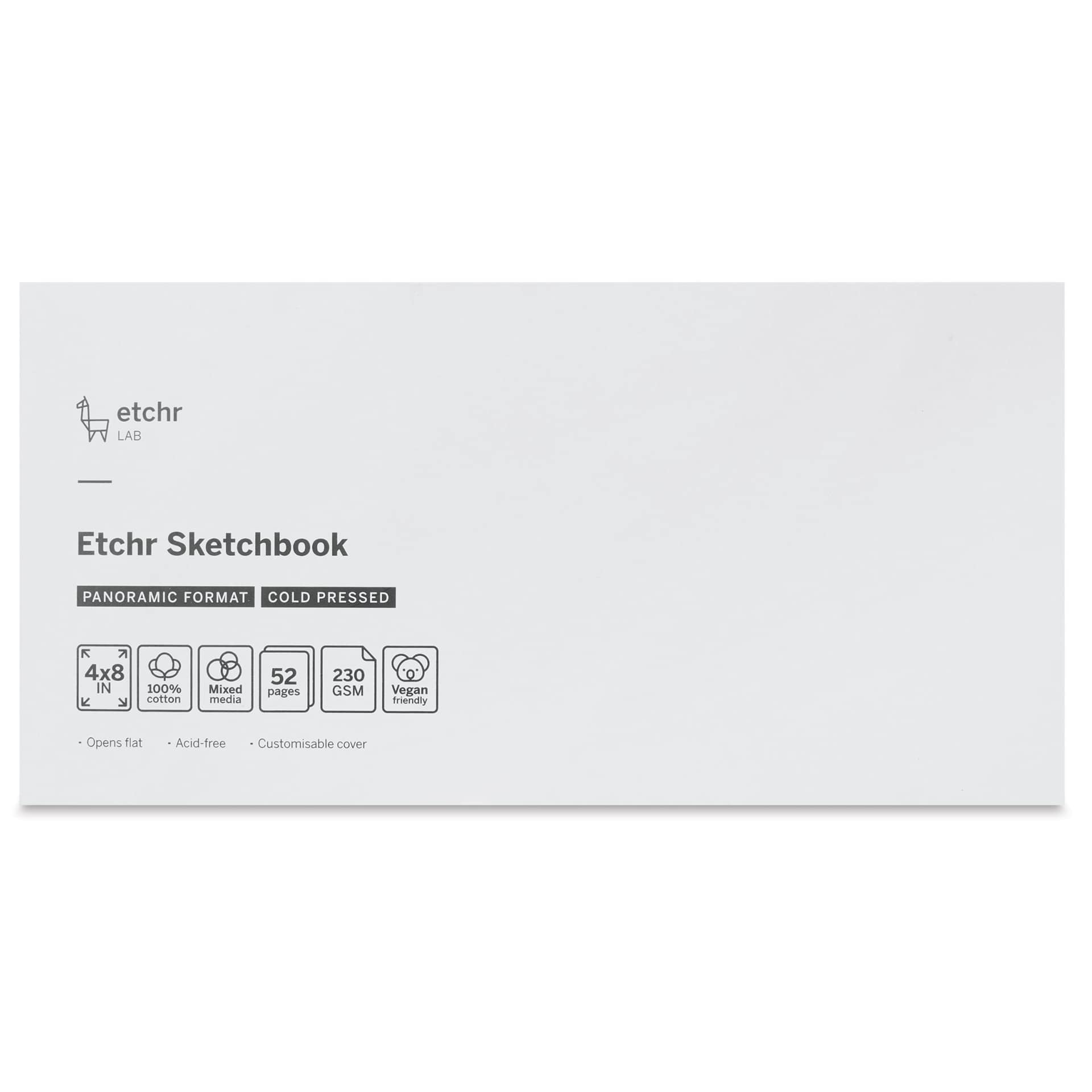 Etchr Mixed Media Hardbound Sketchbook - Cold Press, Panoramic, 4" x 8", 110 lb, front cover