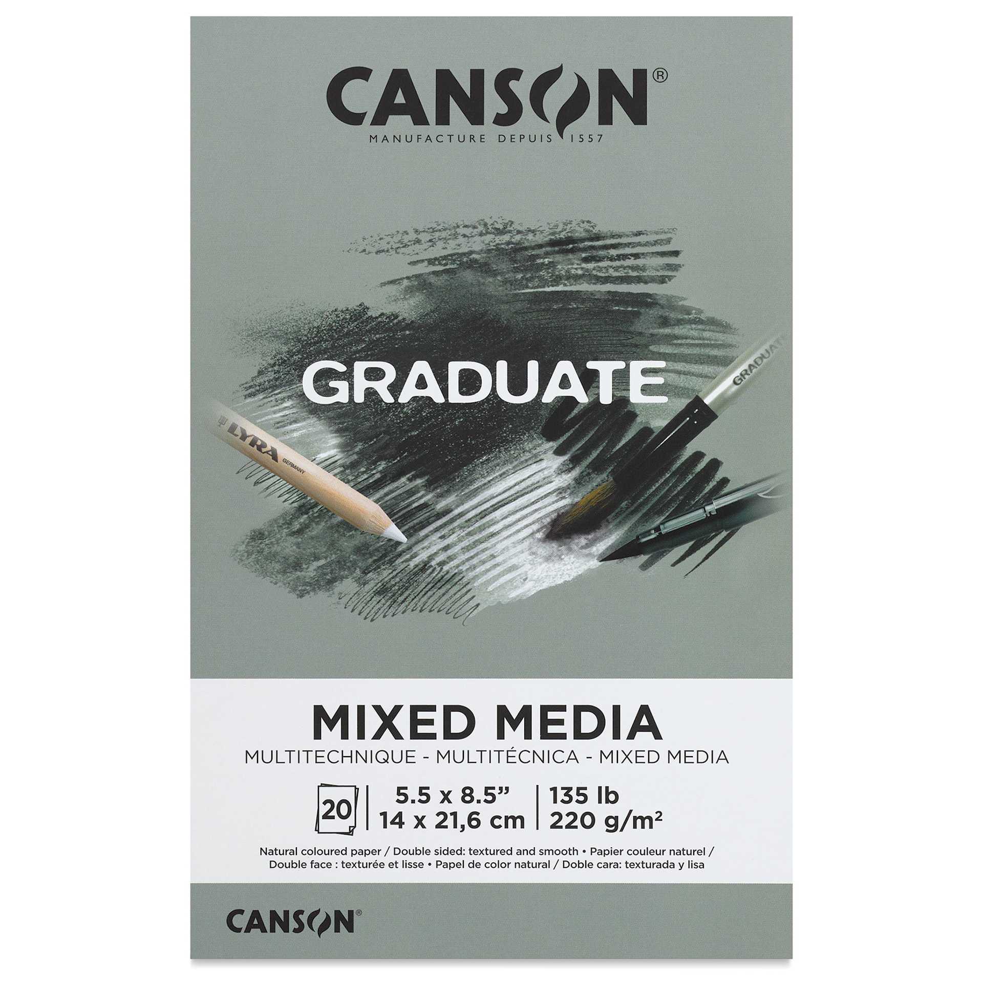 Canson Graduate Toned Mixed Media Pad - Gray, 5-1/2" x 8-1/2", front cover