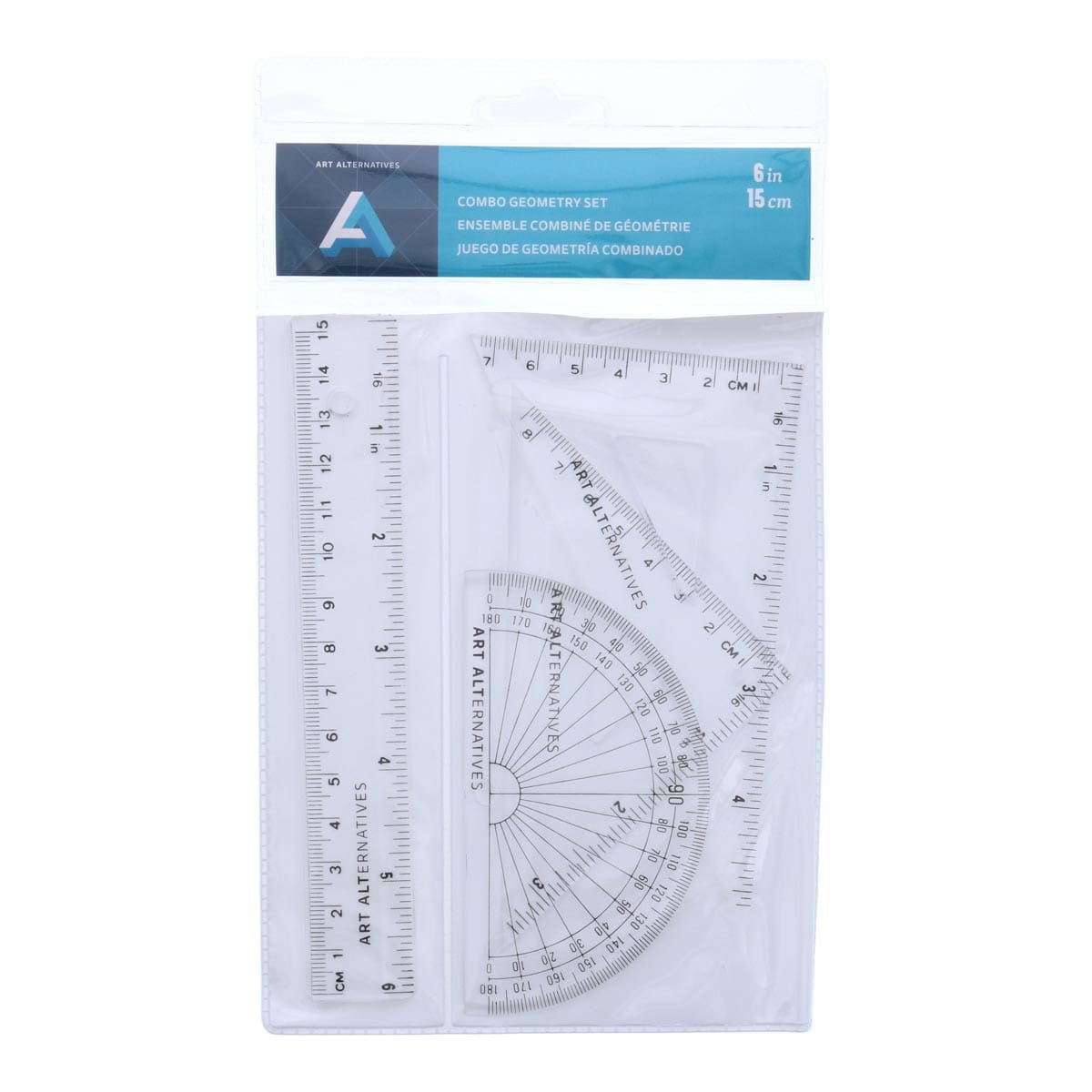 Art Alternatives Geometry Set, 6" Ruler, 4-Pieces