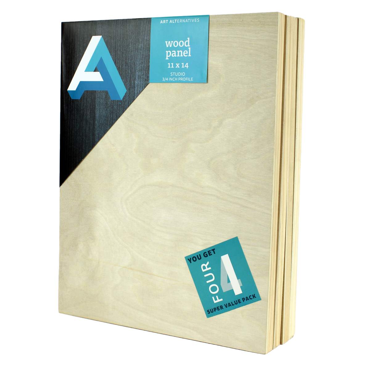 Art Alternatives Classic Wood Panel Value Pack, Studio, .75 in Profile, 11 in x 14 in, 4/Pkg.