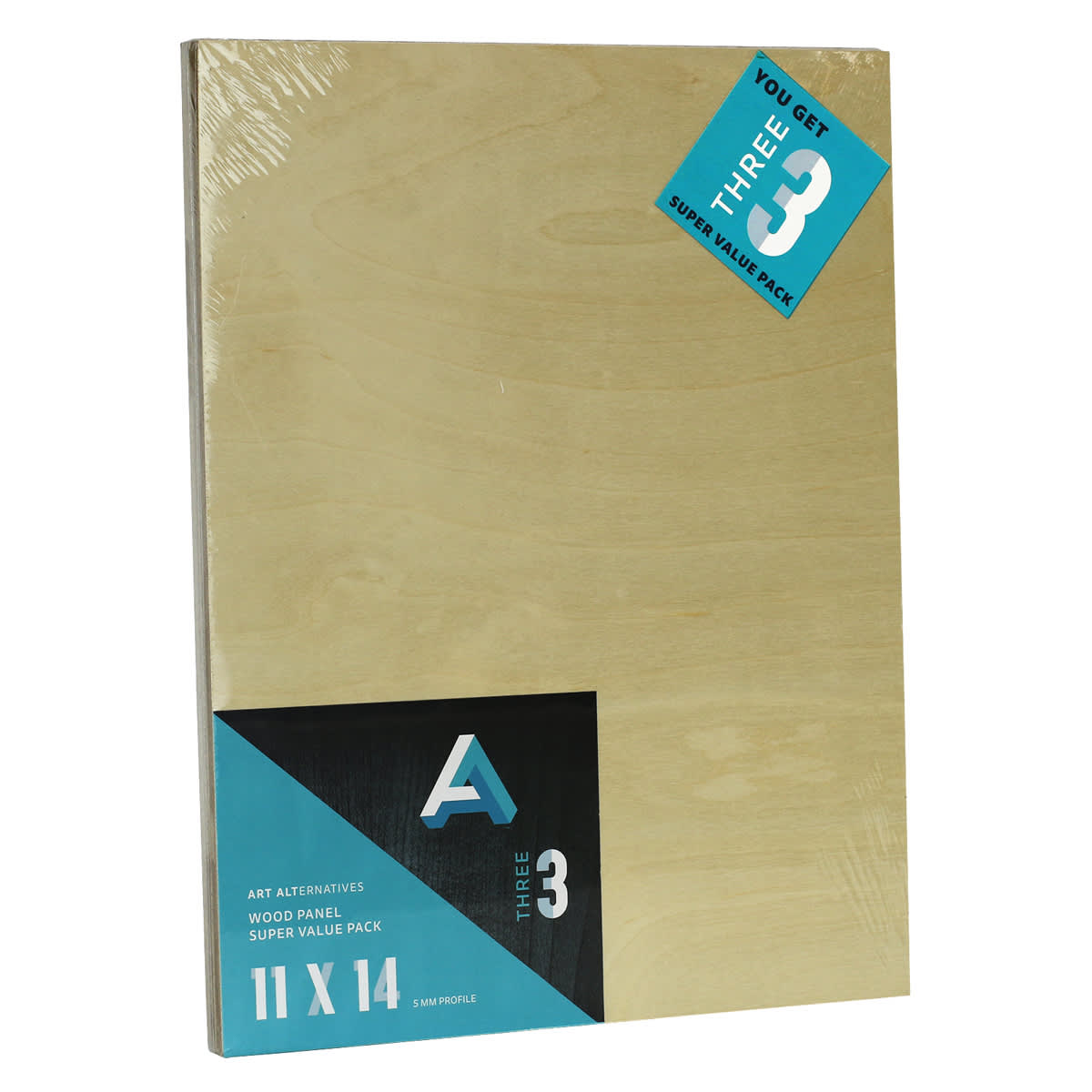 Art Alternatives Wood Panel Super Value Pack, Uncradled, 11 in x 14 in, 3/Pkg.