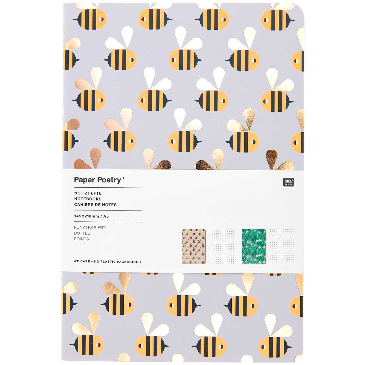 Rico Design Bee/Fruit/Flower Set - Dotted, 2 Books/Pkg., A5 (5.7" x 8.3")