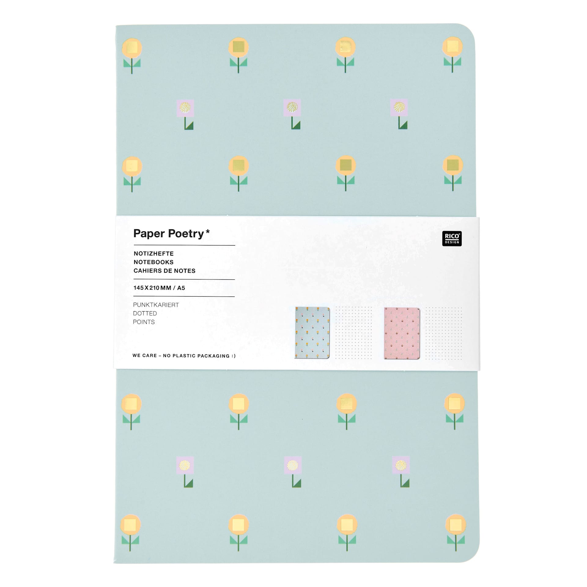 Rico Design Flowers Blue/Pink Set - Dotted, 2 Books/Pkg., A5 (5.7" x 8.3")